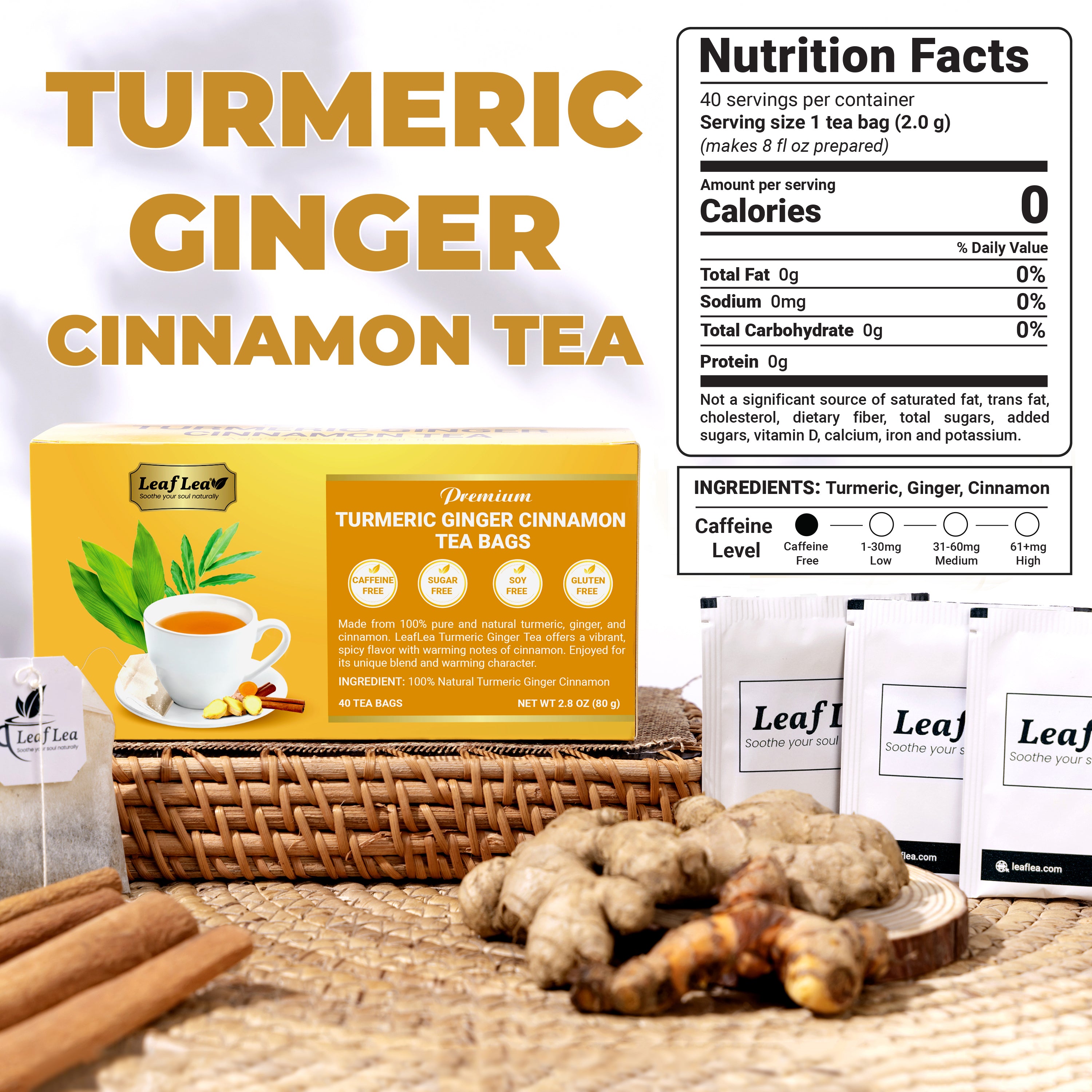 Premium Ginger Turmeric Tea Bags Supports Immune Health