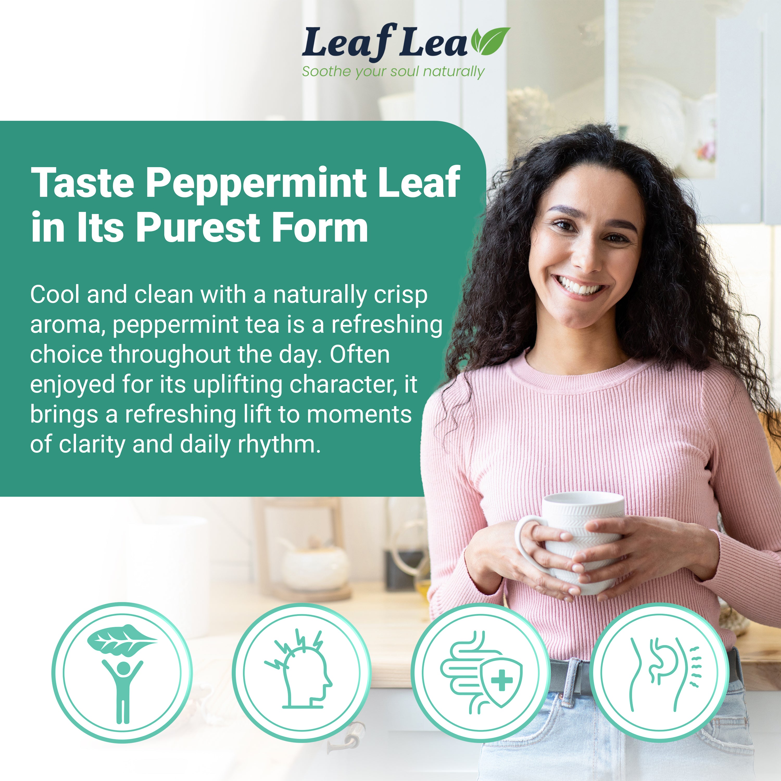 LeafLea Peppermint Leaf Tea Bags – Natural Herbal Tea with Cool, 40 Bags