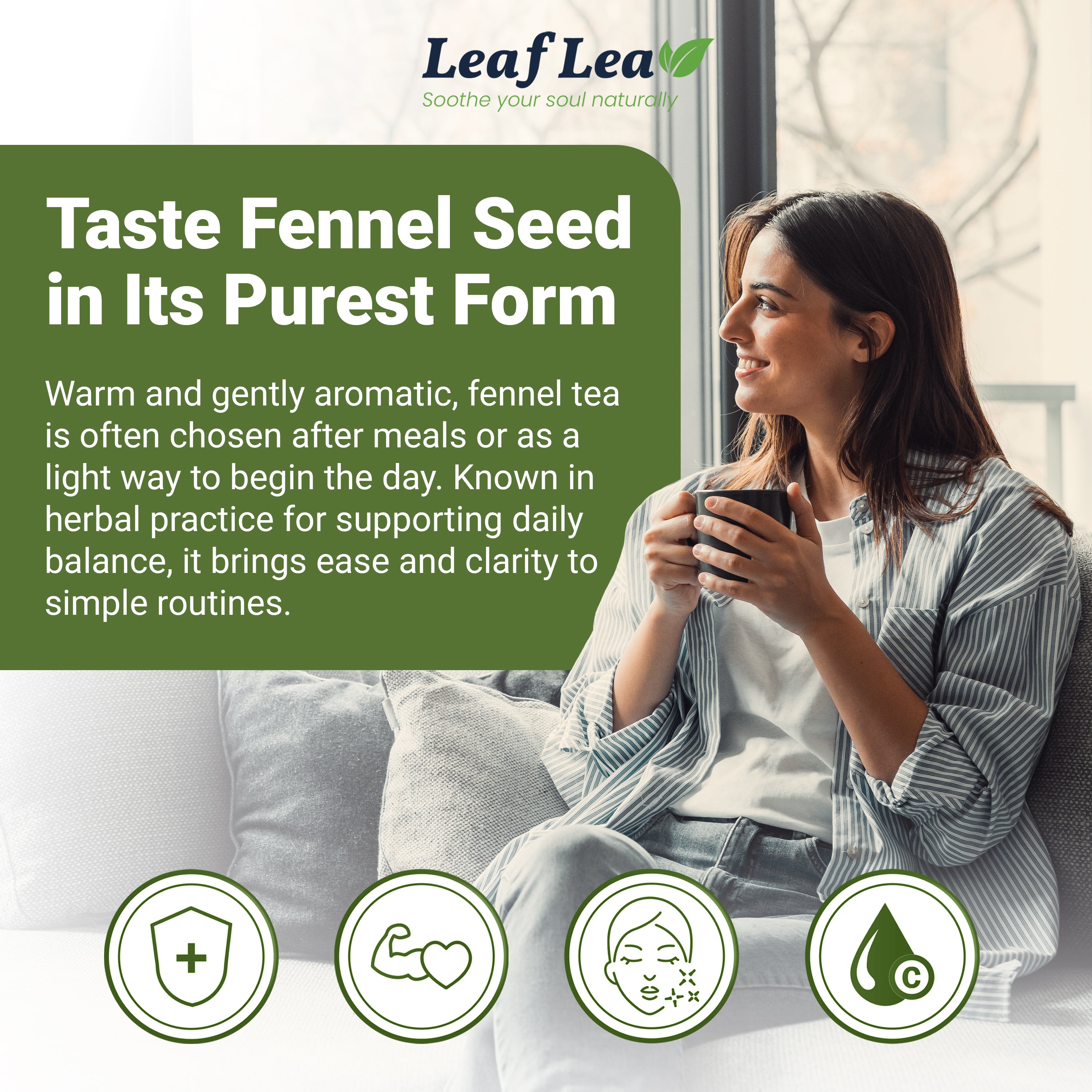 LeafLea 40 Fennel Tea Bags, 100% Natural & Pure Fennel Seed Tea, Te De Hinojo for Gentle Digestion & Fresh Breath