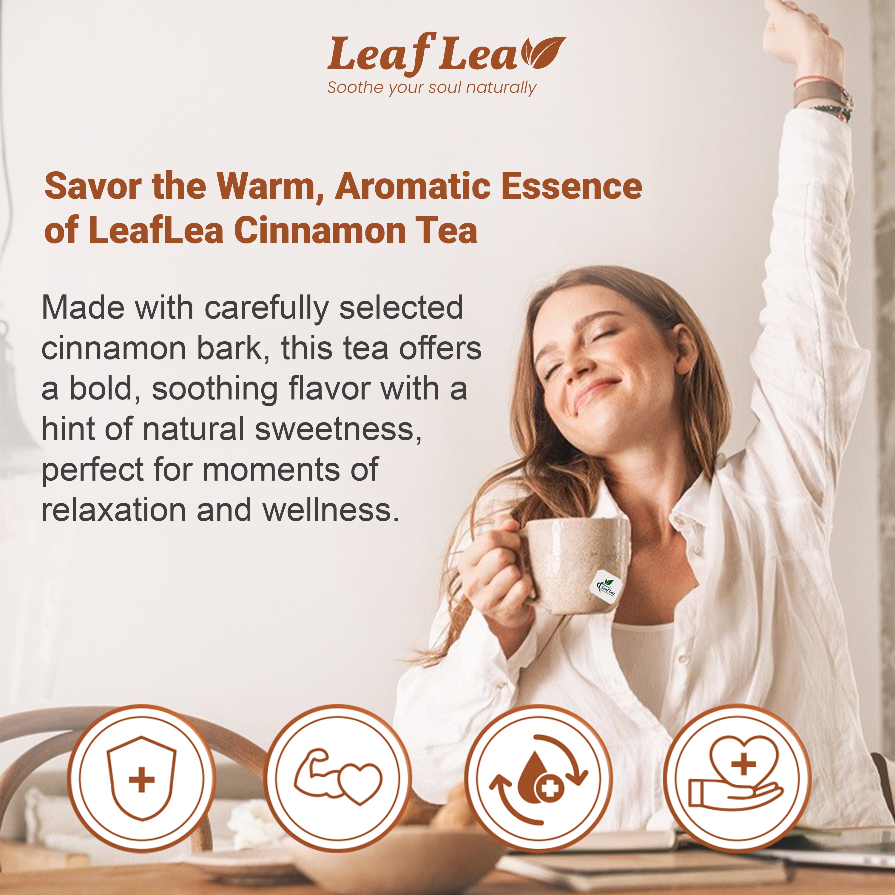 LeafLea 40 Cinnamon Tea Bags - Hot Spiced Cinnamon Tea Bags for Relaxation