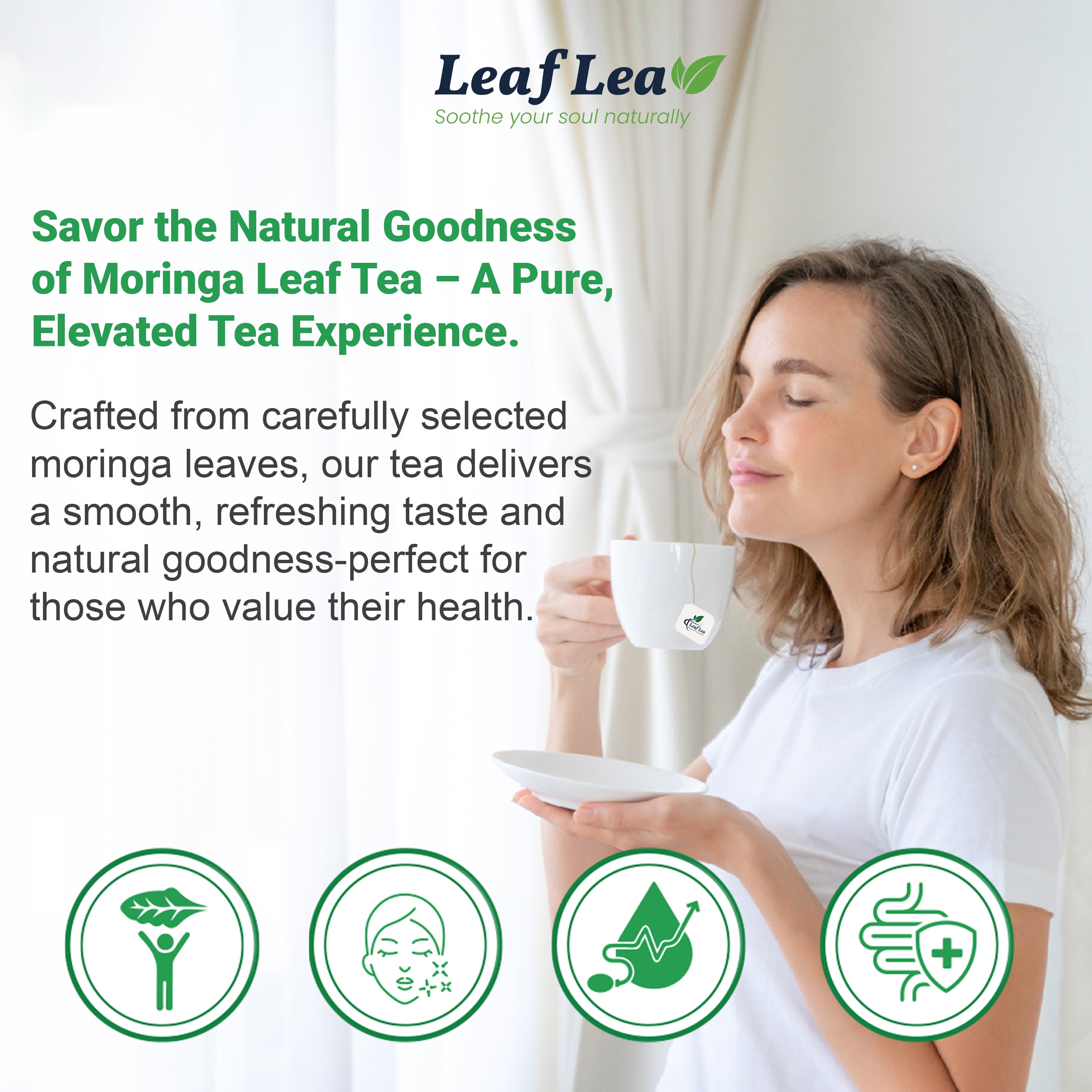 LeafLea 40 Moringa Tea Bags - Supports Digestion & Immune Health Caffeine-Free