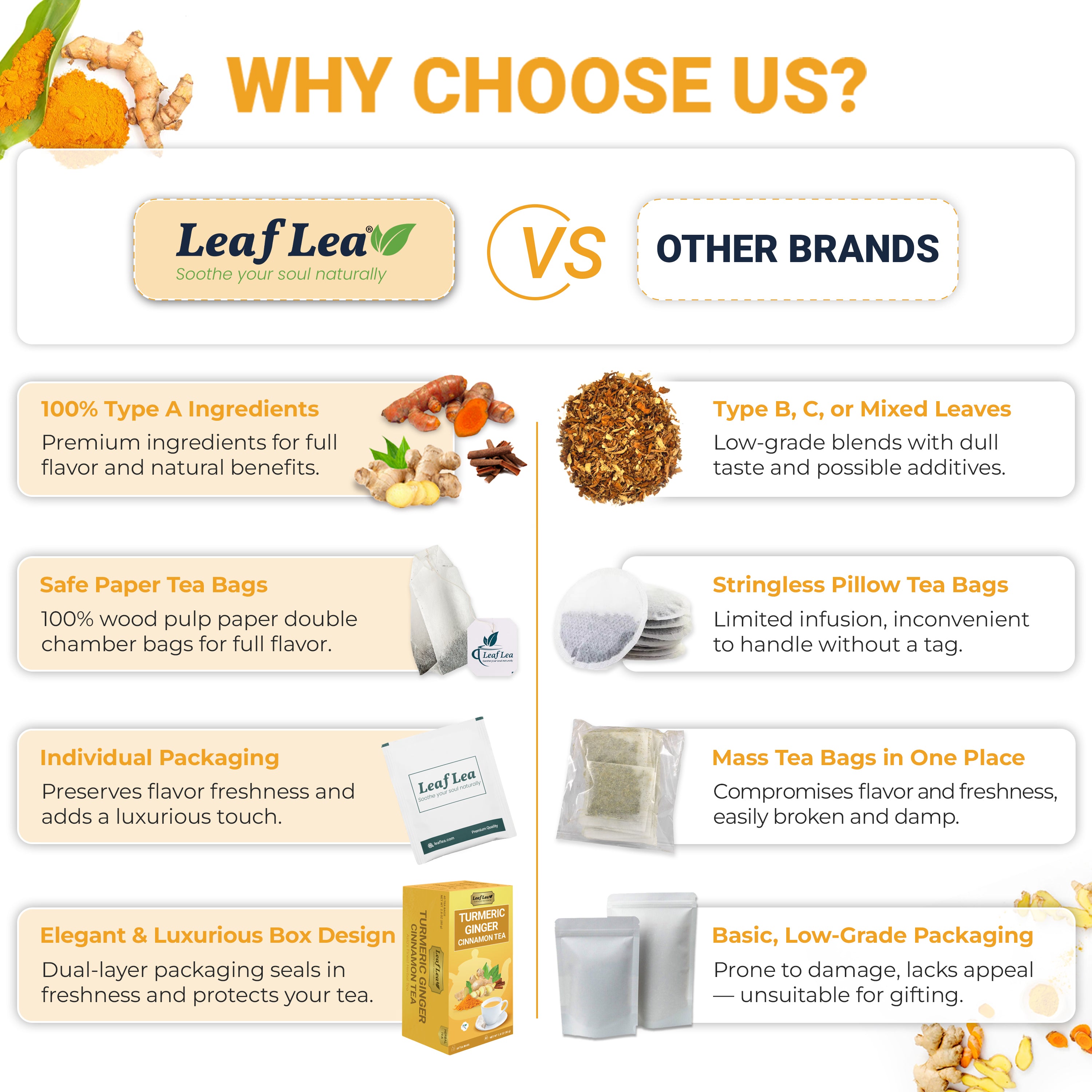 Premium Ginger Turmeric Tea Bags Supports Immune Health