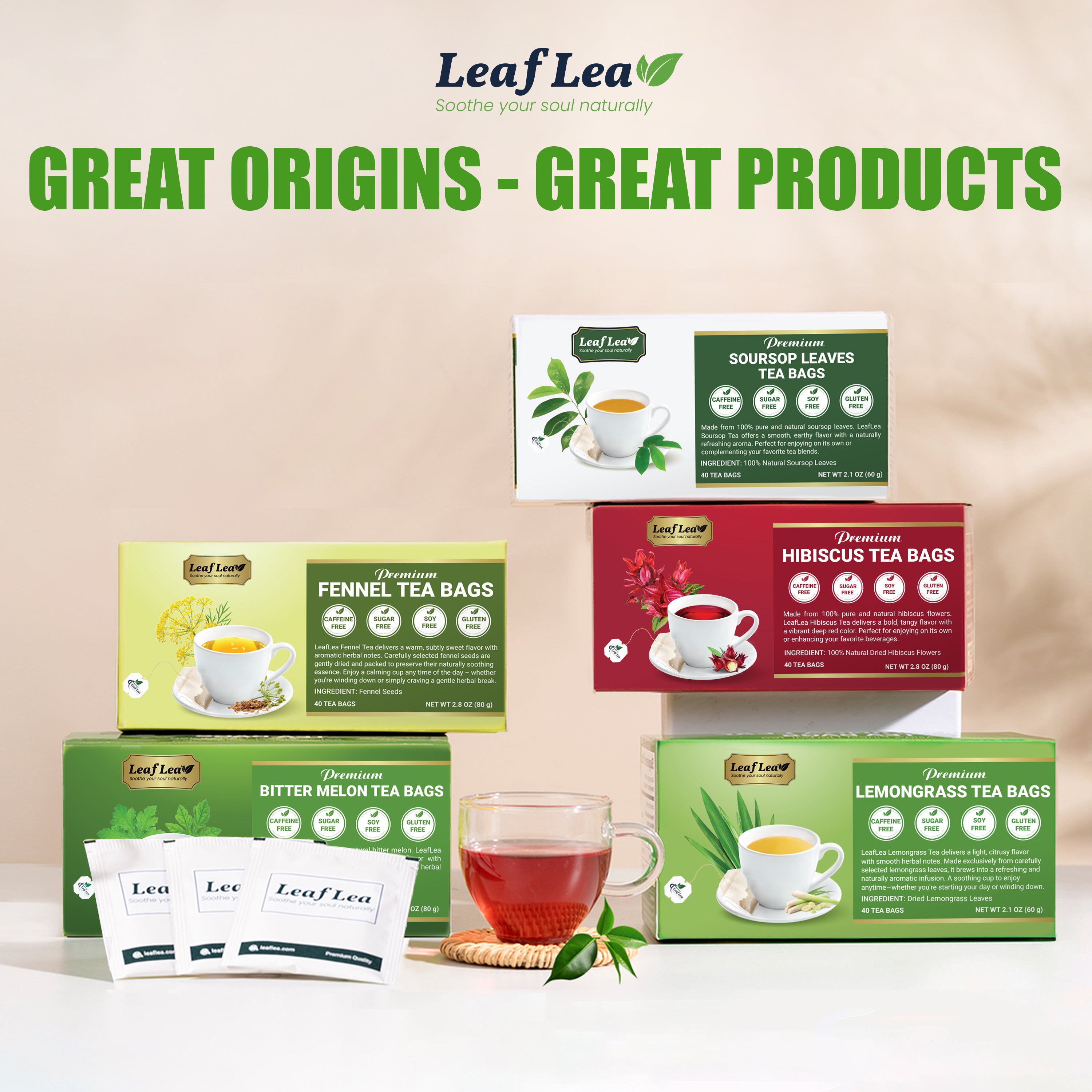 LeafLea 40 Fennel Tea Bags, 100% Natural & Pure Fennel Seed Tea, Te De Hinojo for Gentle Digestion & Fresh Breath