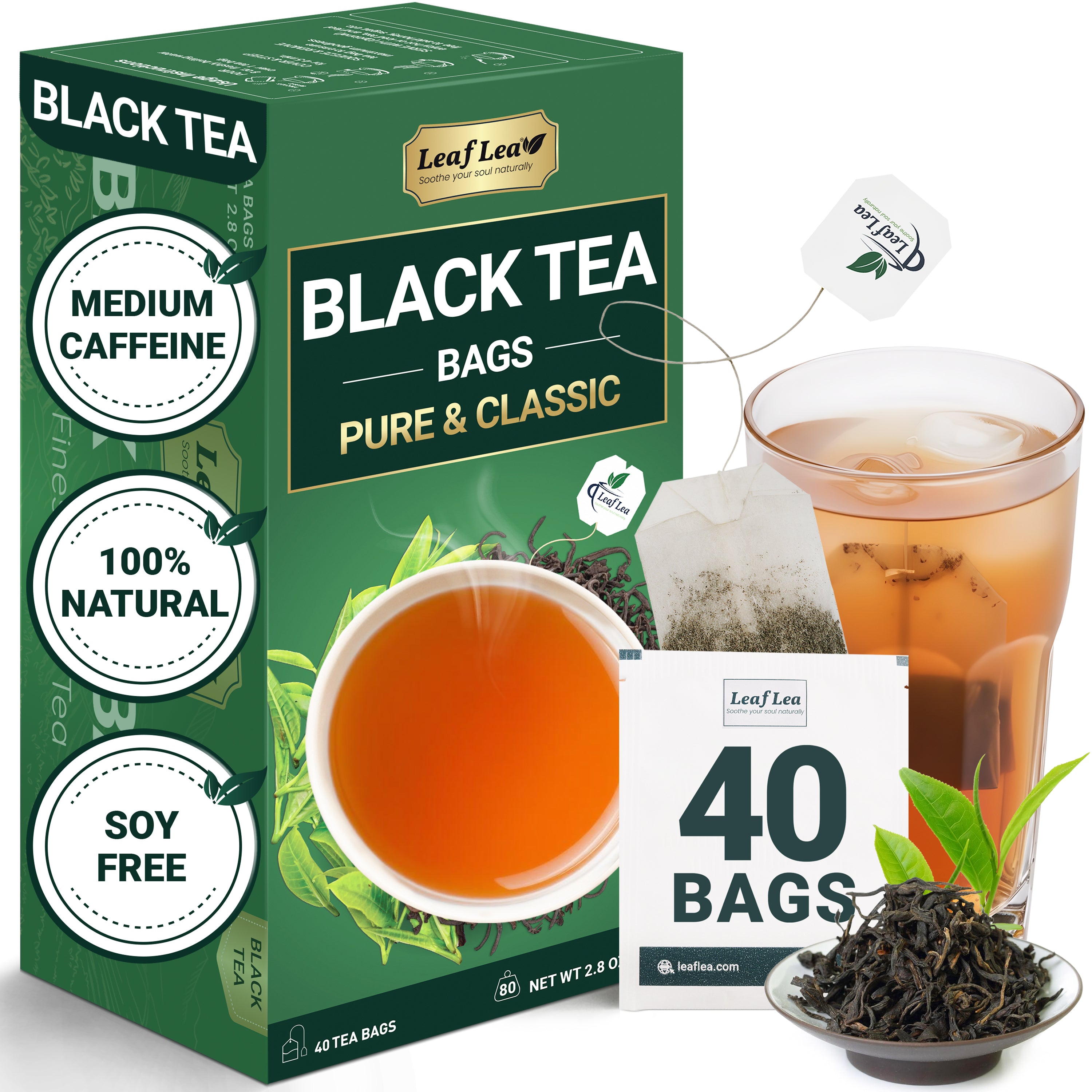 LeafLea Black Tea Bags, Premium Full-Bodied Black Tea Leaves, Digestive Ease & Natural Alertness with Caffeine