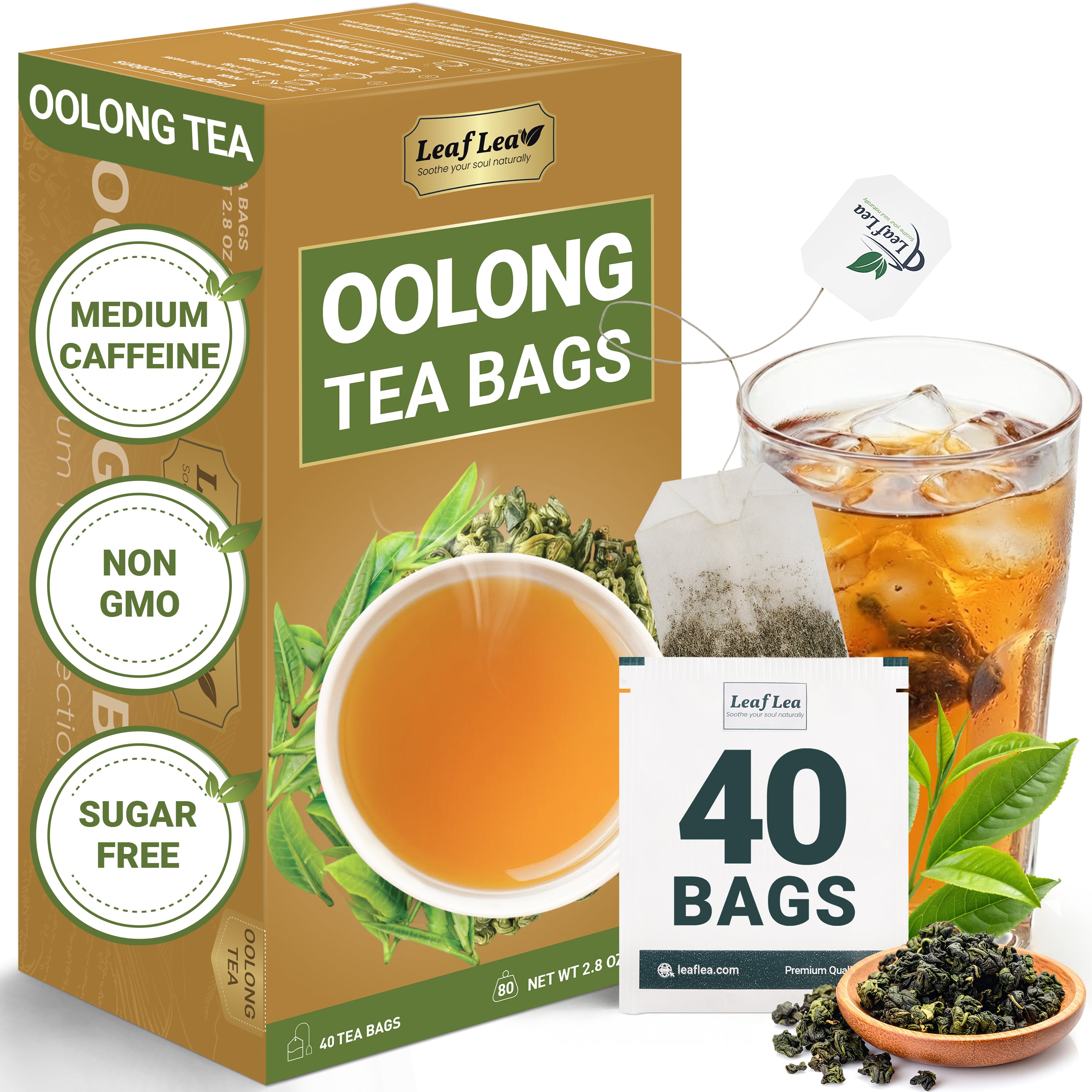 LeafLea Oolong Tea Bags, 100% Oolong Tea Leaves, Smooth Warm Aroma with Light Toasted Notes