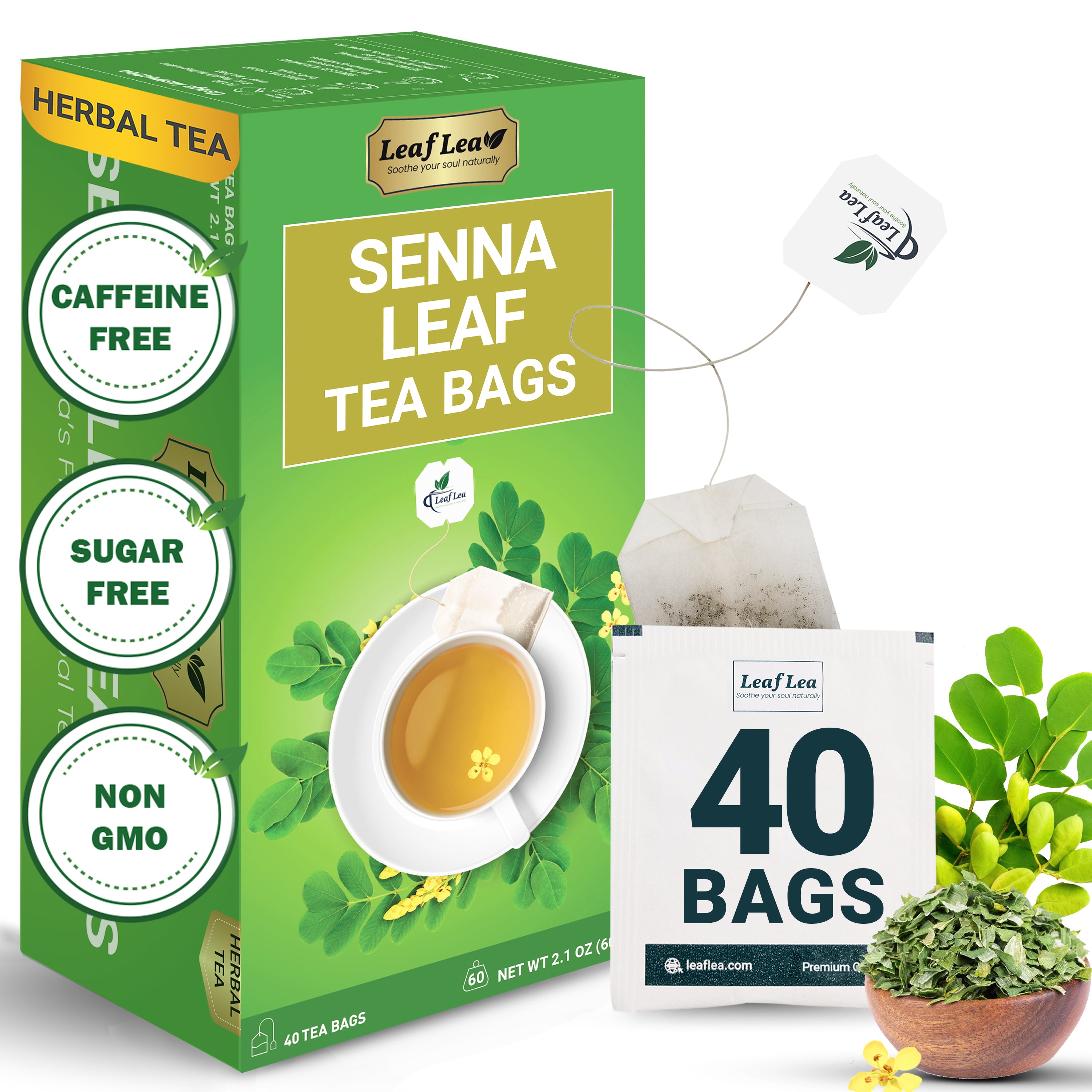 LeafLea Senna Leaf Tea Bags – Naturally Smooth & Gentle Herbal Brew