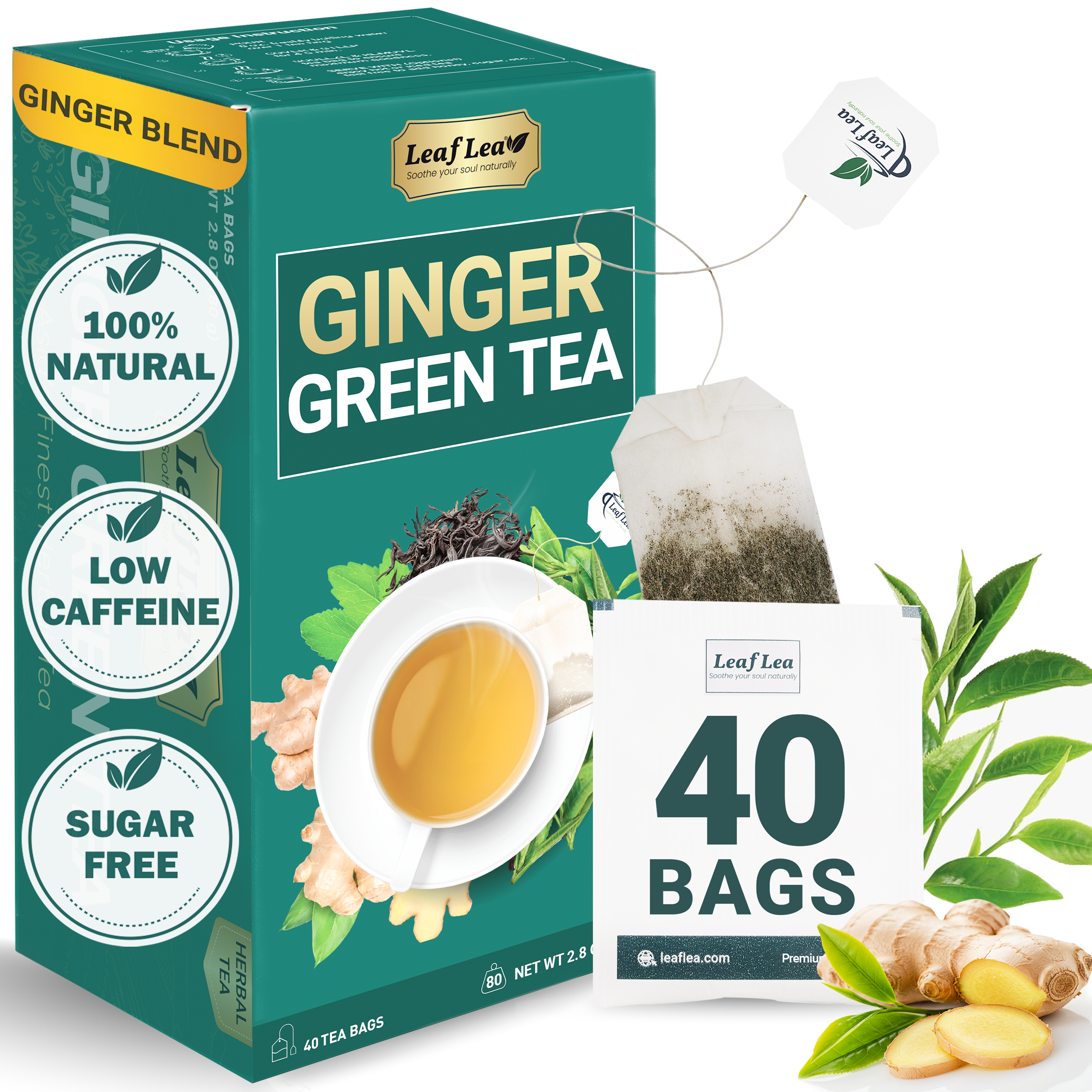 Ginger Green Tea Bags Blend Boosts Digestion & Immunity