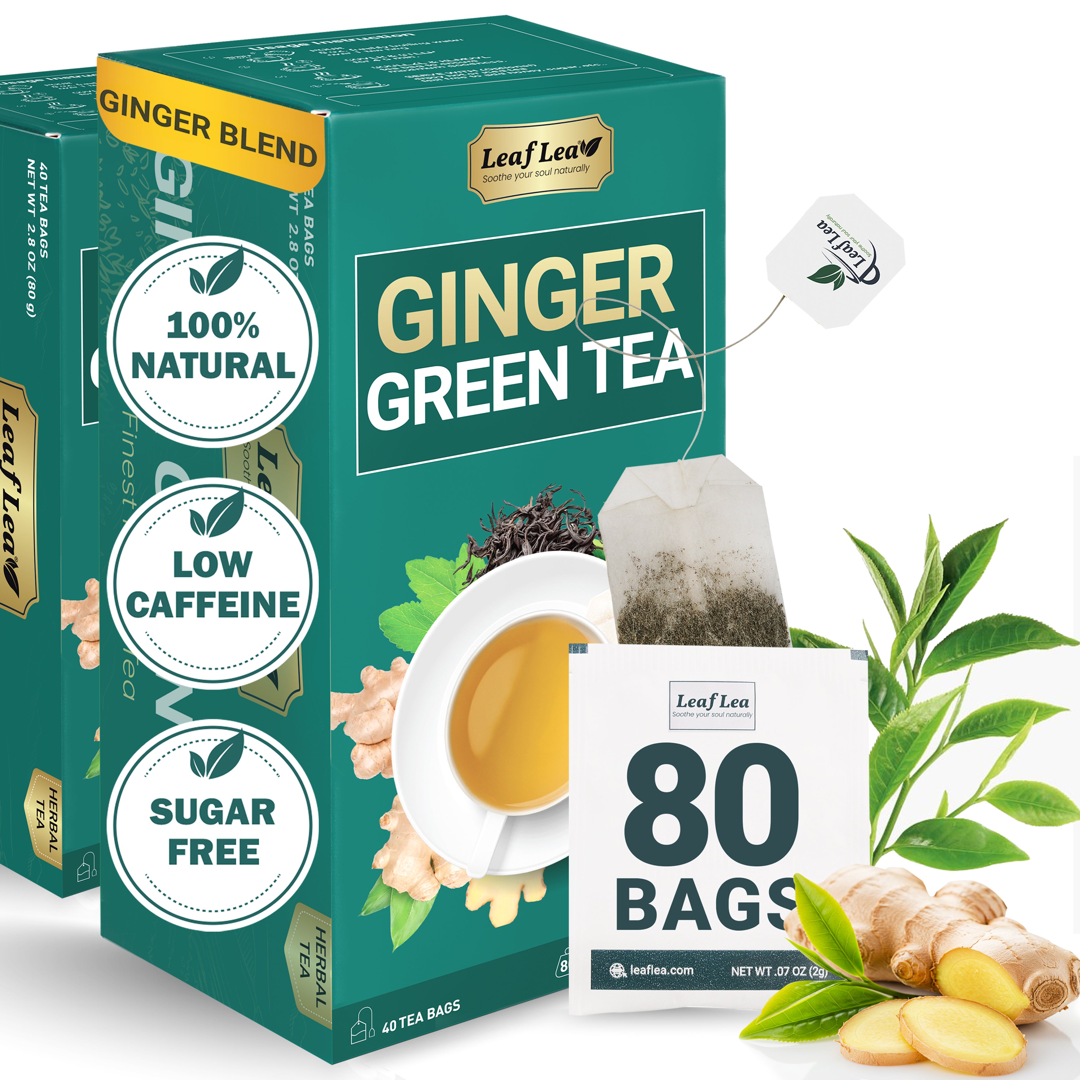 Ginger Green Tea Bags Blend Boosts Digestion & Immunity