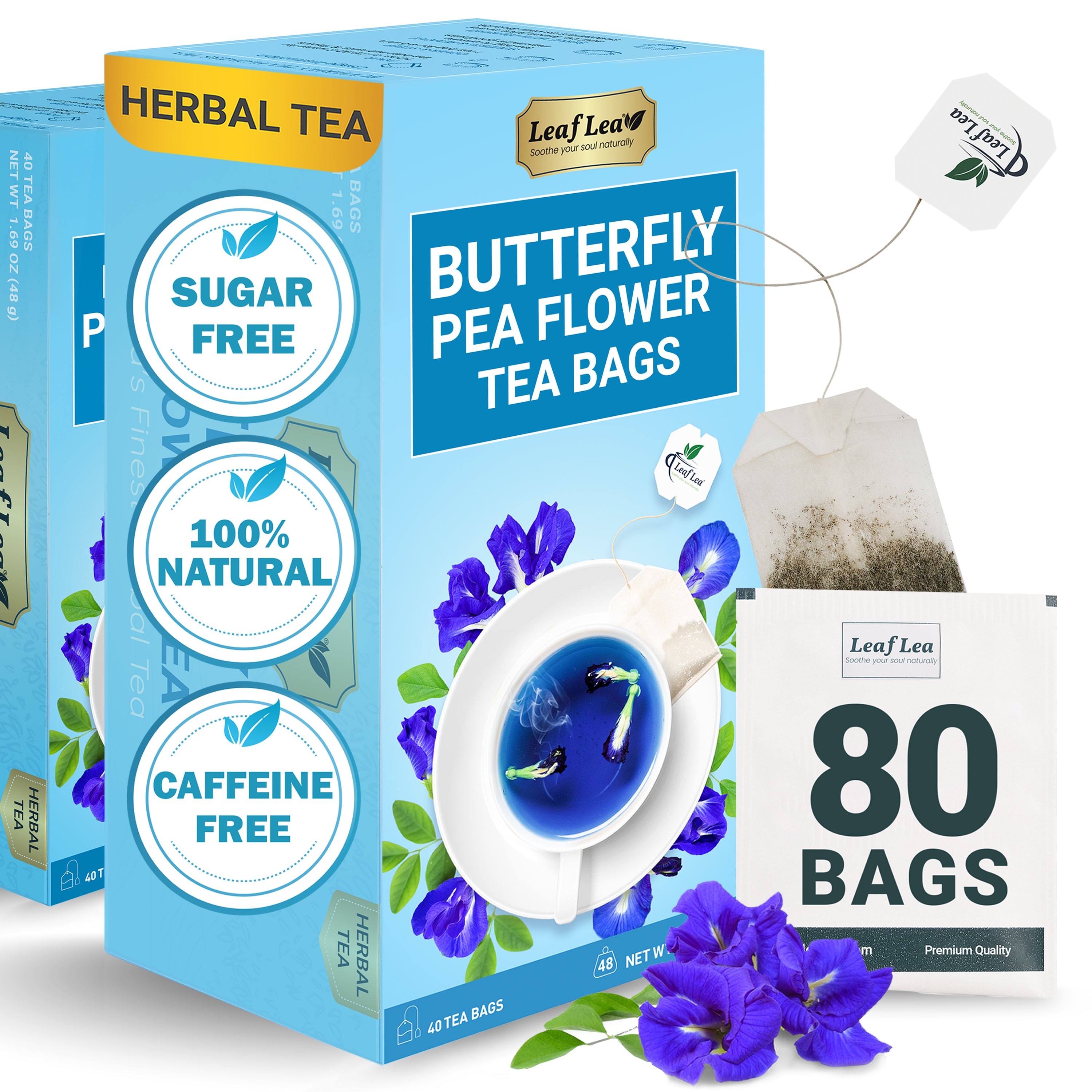 Butterfly Pea Flower Tea Bags for Mocktails & Natural Food Coloring
