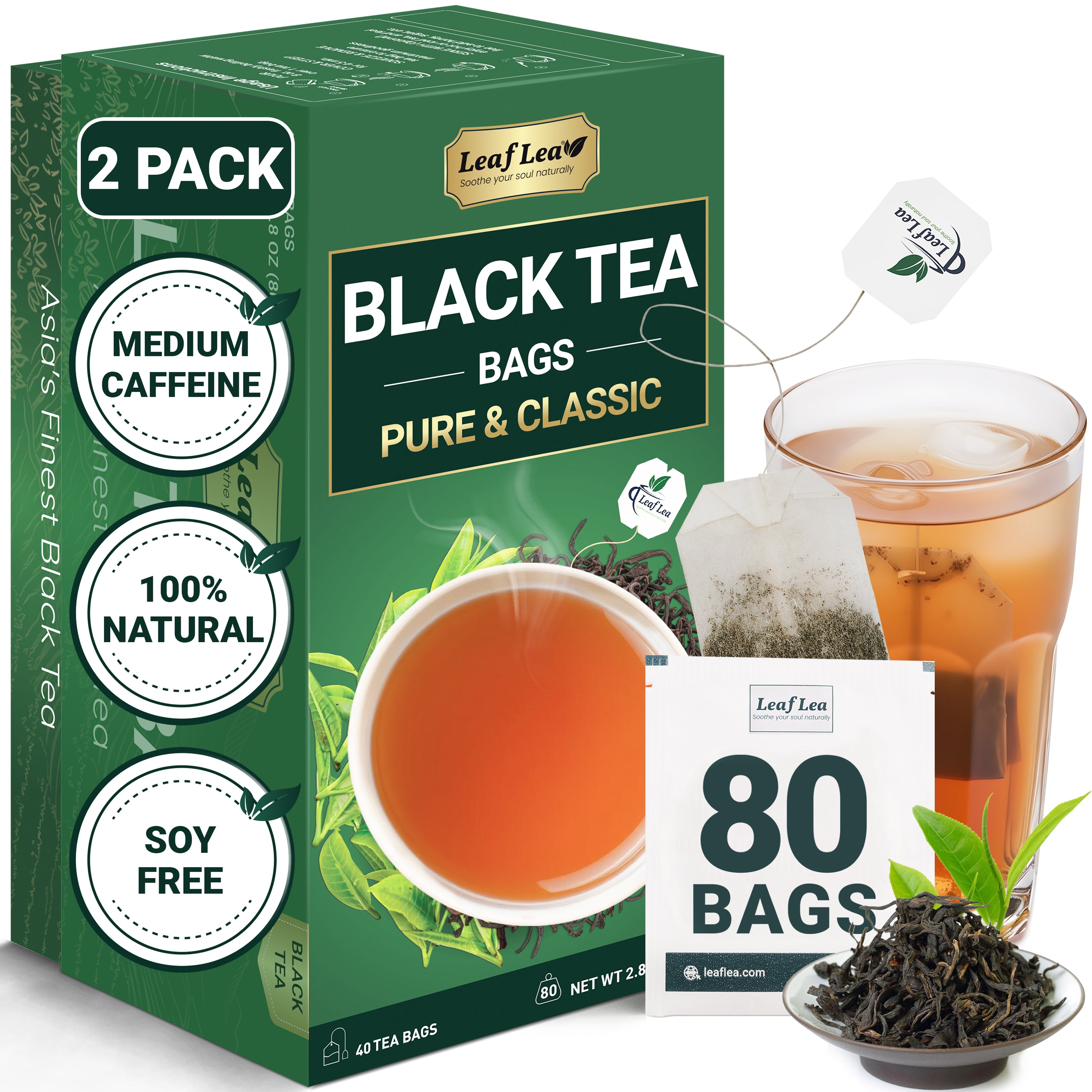 LeafLea Black Tea Bags, Premium Full-Bodied Black Tea Leaves, Digestive Ease & Natural Alertness with Caffeine