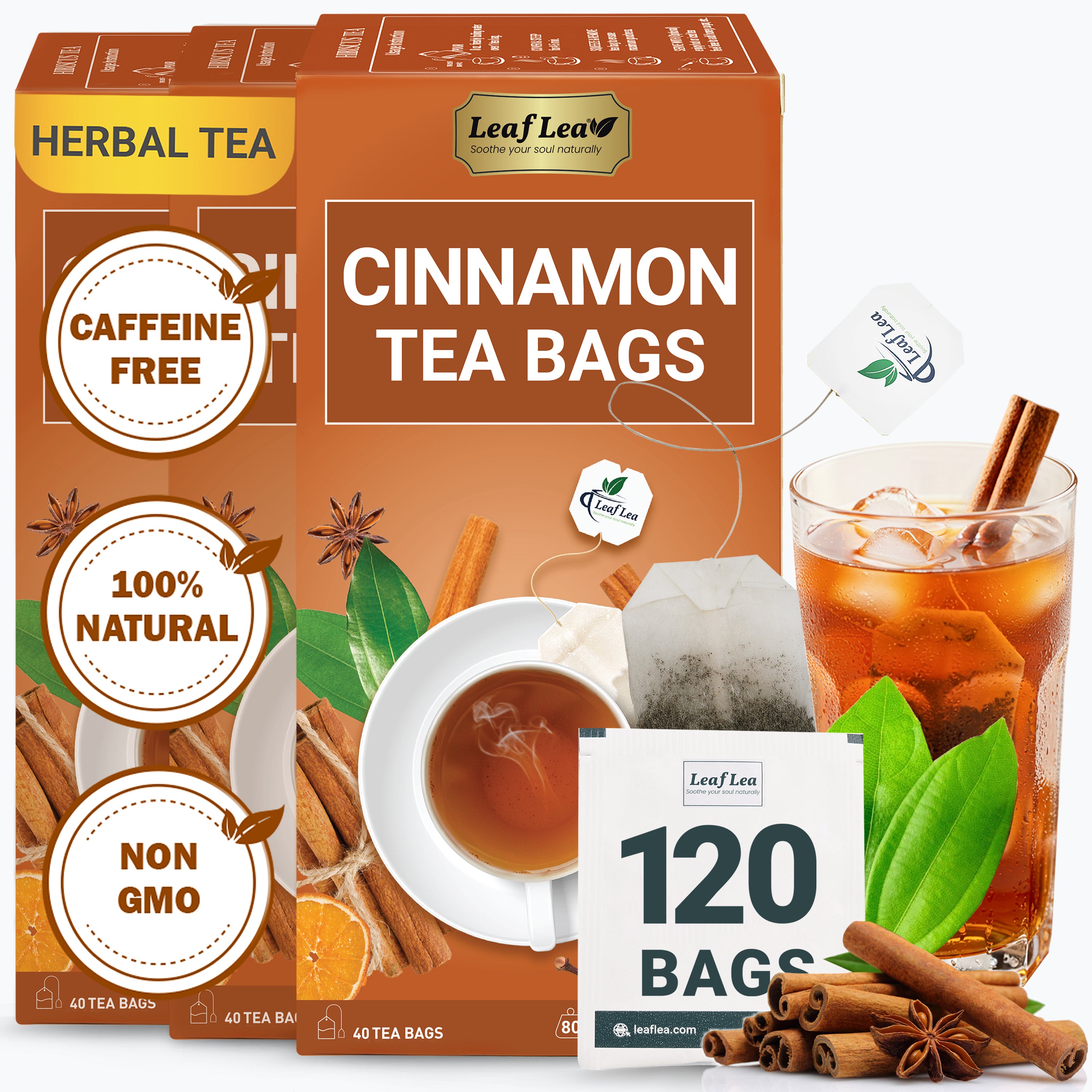 LeafLea 40 Cinnamon Tea Bags - Hot Spiced Cinnamon Tea Bags for Relaxation