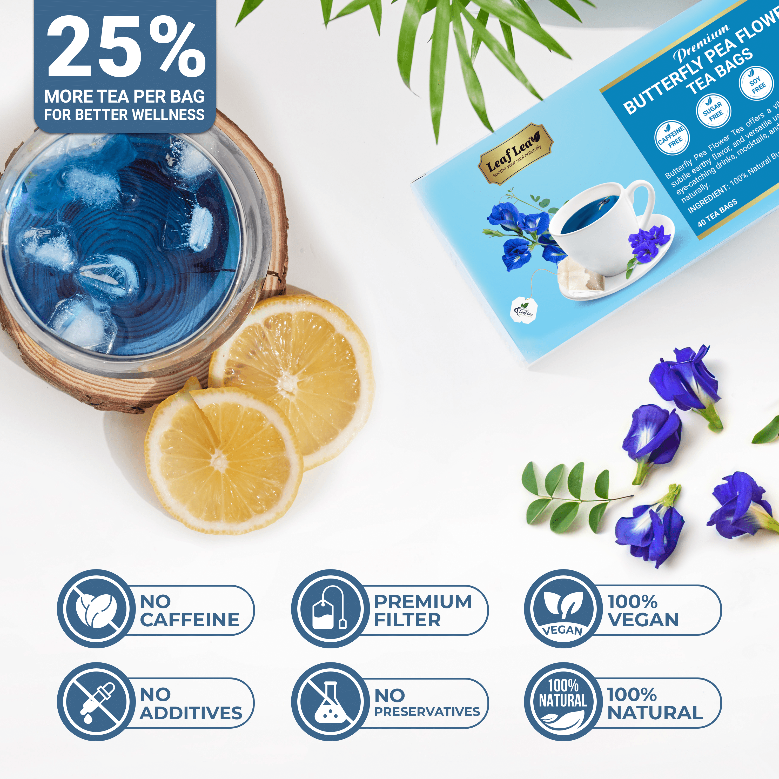 Butterfly Pea Flower Tea Bags for Mocktails & Natural Food Coloring