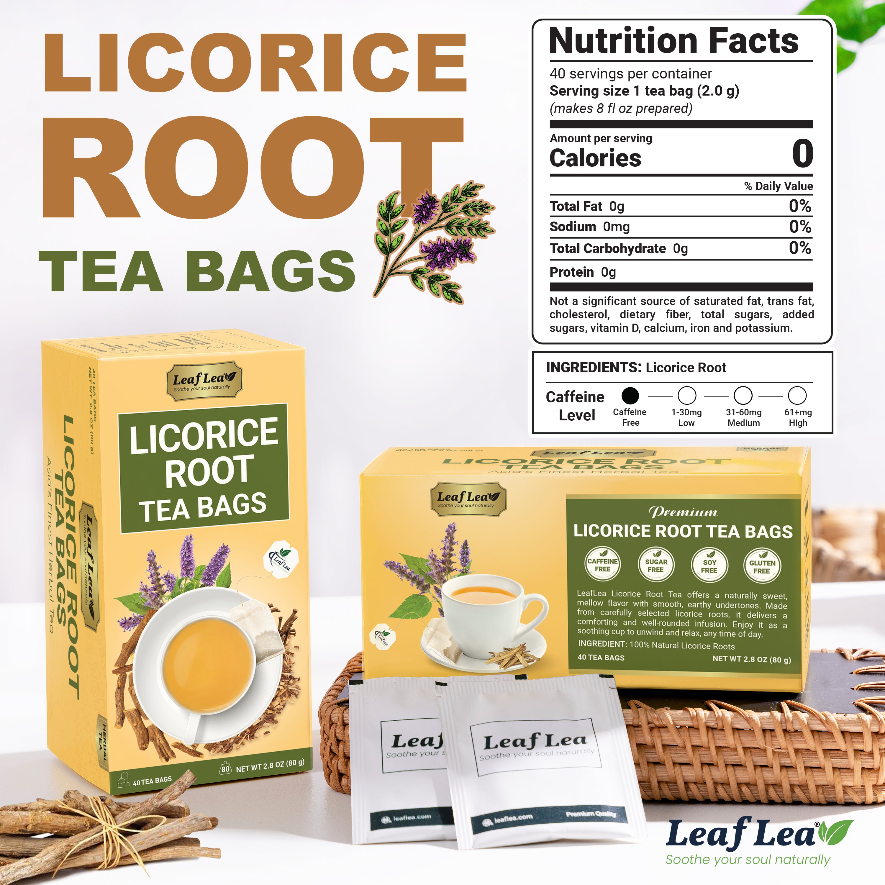 LeafLea Licorice Tea – Natural Licorice Root Herbal Tea, Caffeine-Free