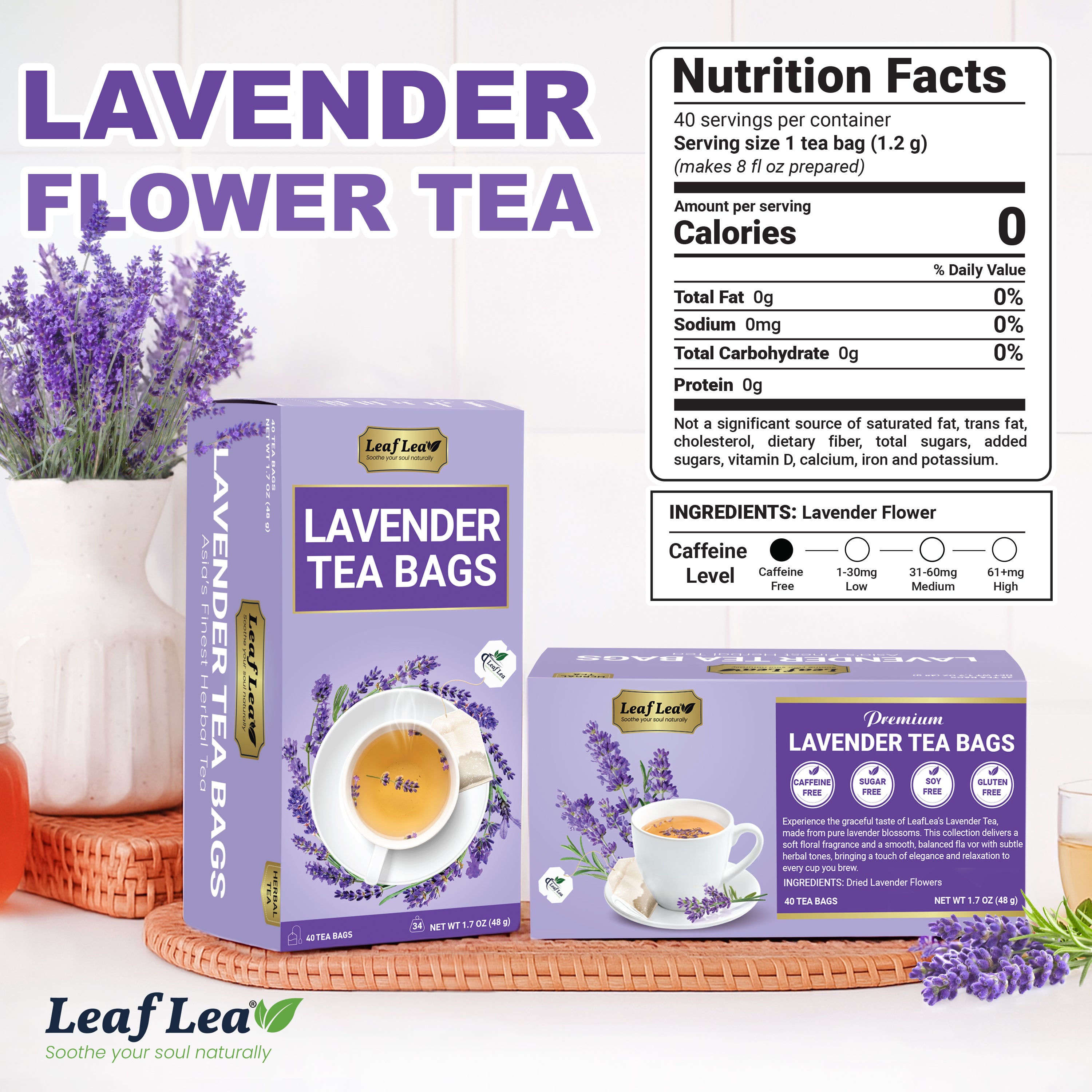 LeafLea 40 Premium Lavender Tea Bags