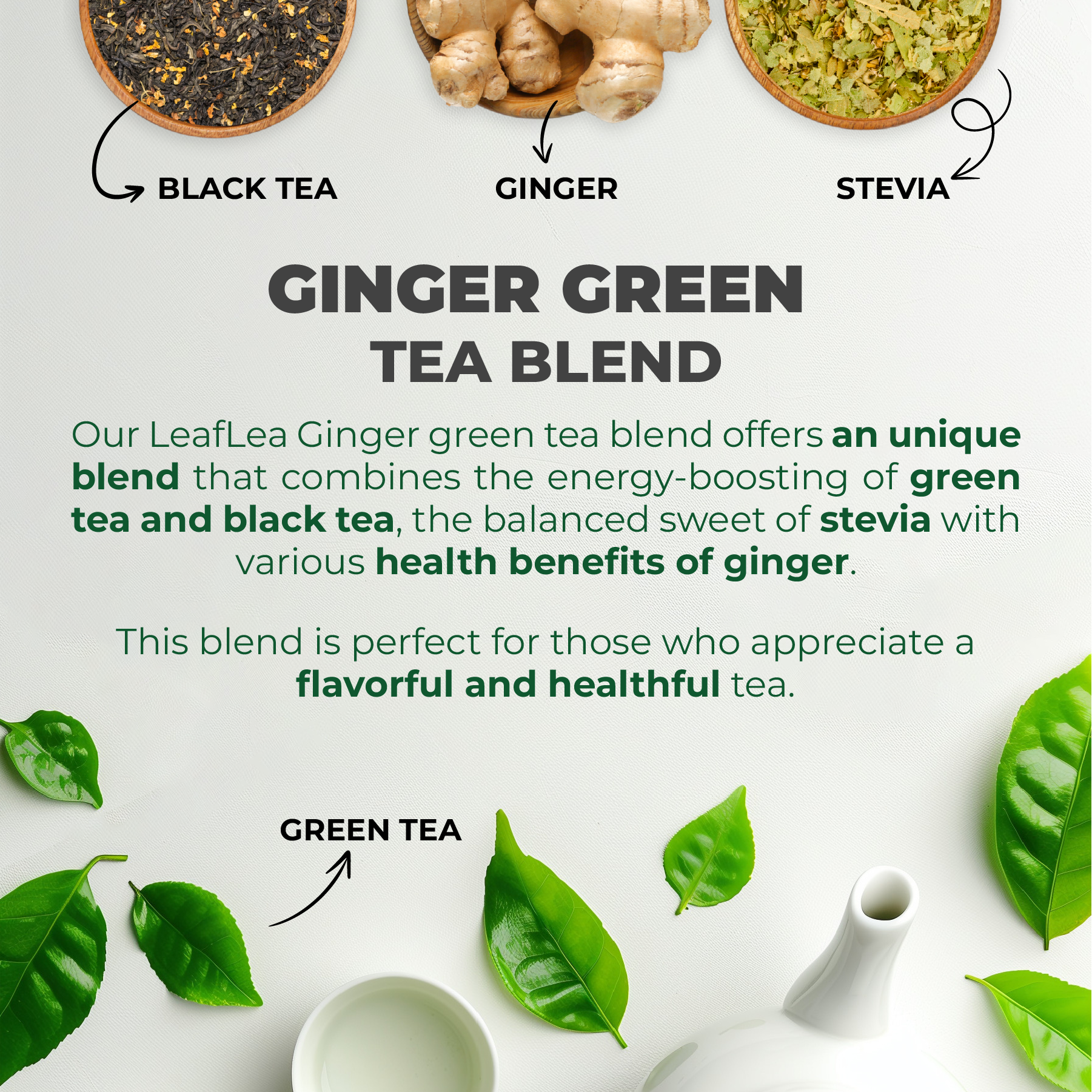 Ginger Green Tea Bags Blend Boosts Digestion & Immunity