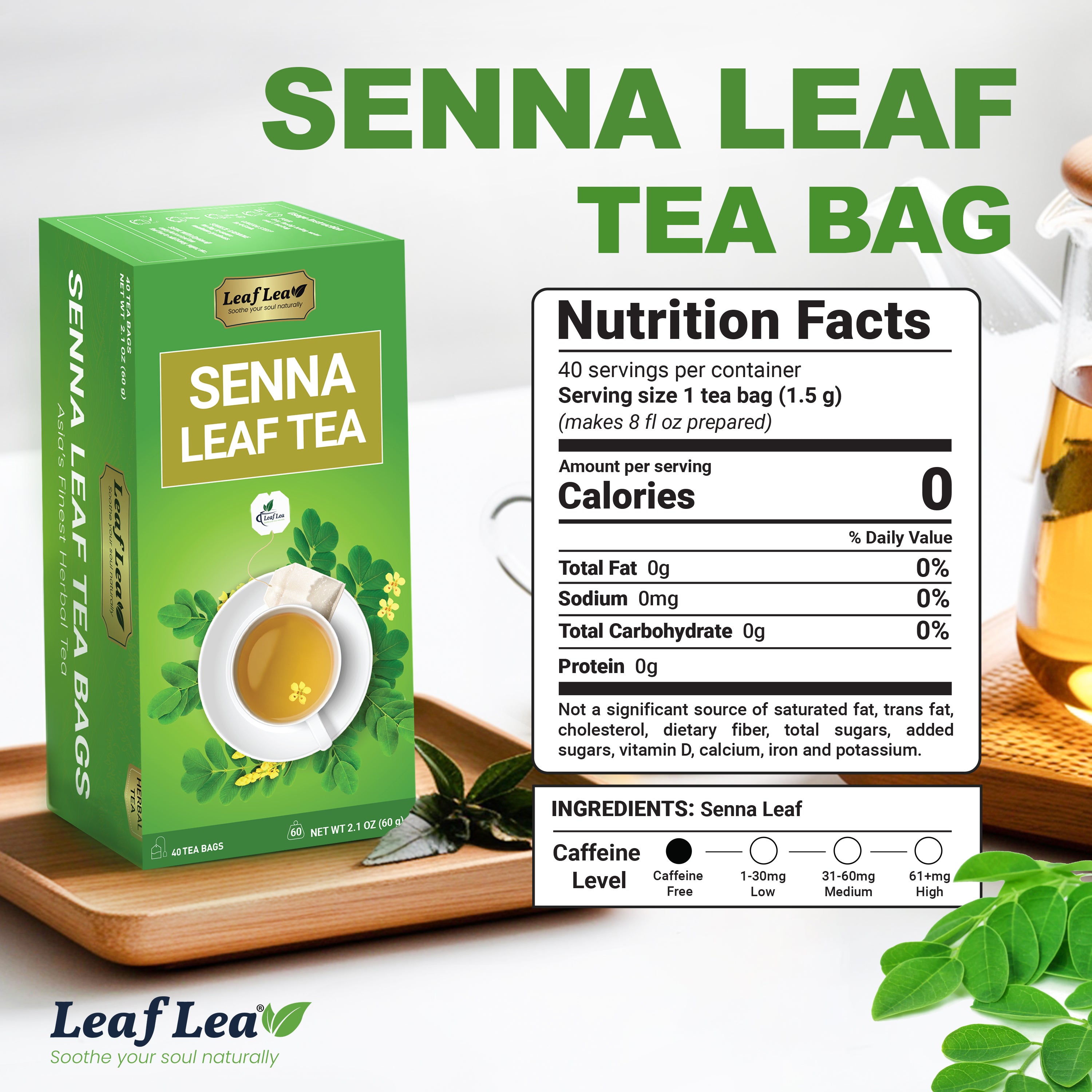 LeafLea Senna Leaf Tea Bags – Naturally Smooth & Gentle Herbal Brew