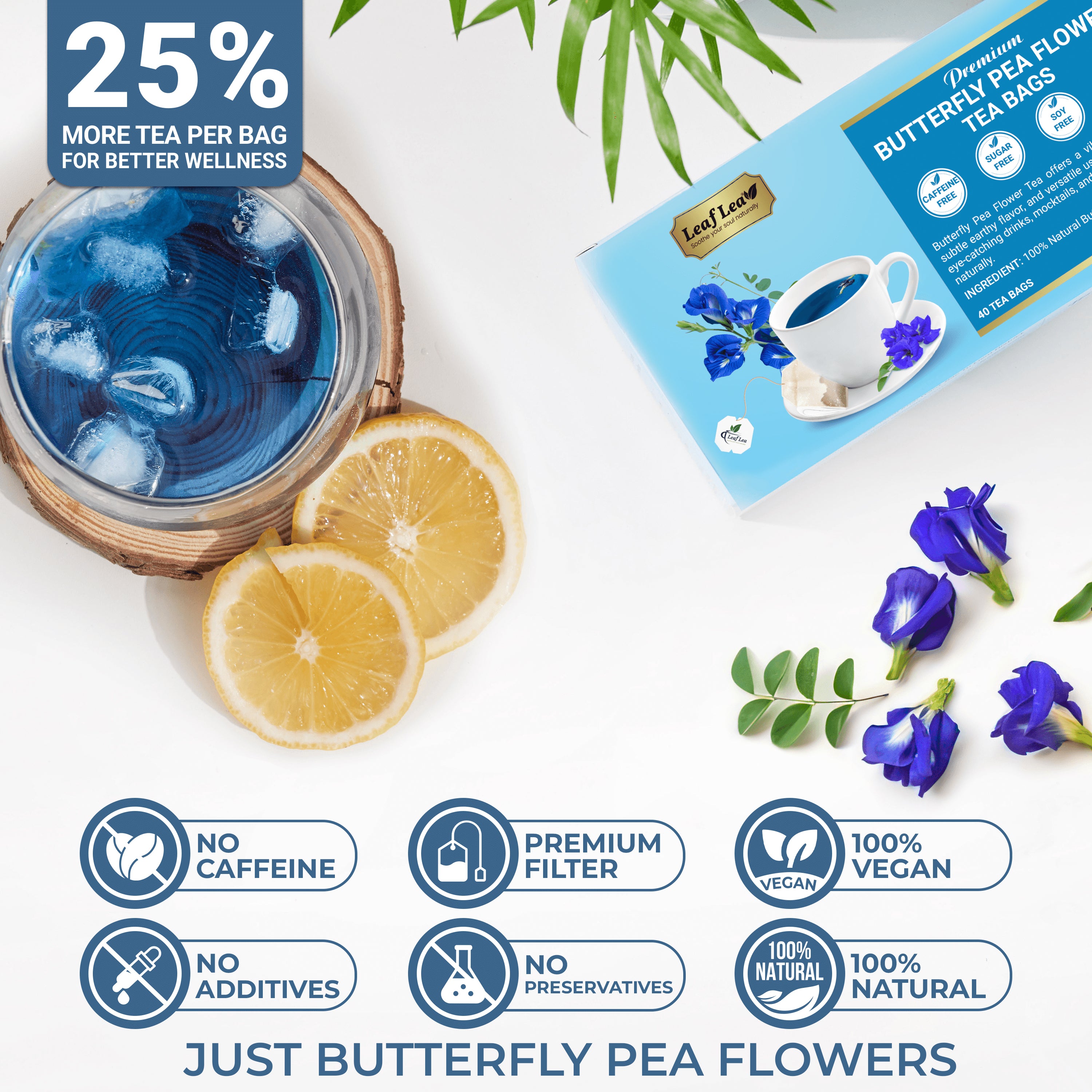Butterfly Pea Flower Tea Bags for Mocktails & Natural Food Coloring