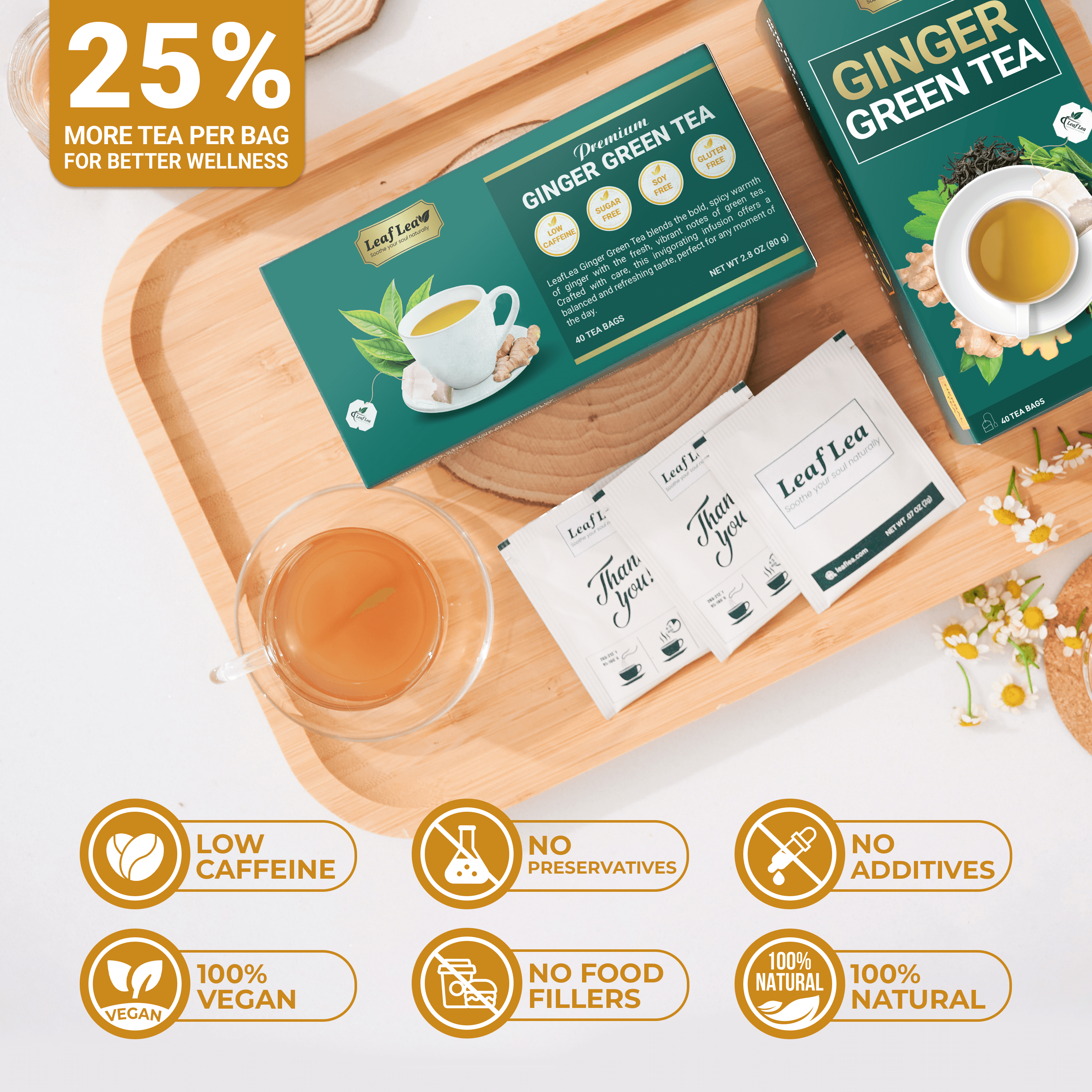 Ginger Green Tea Bags Blend Boosts Digestion & Immunity