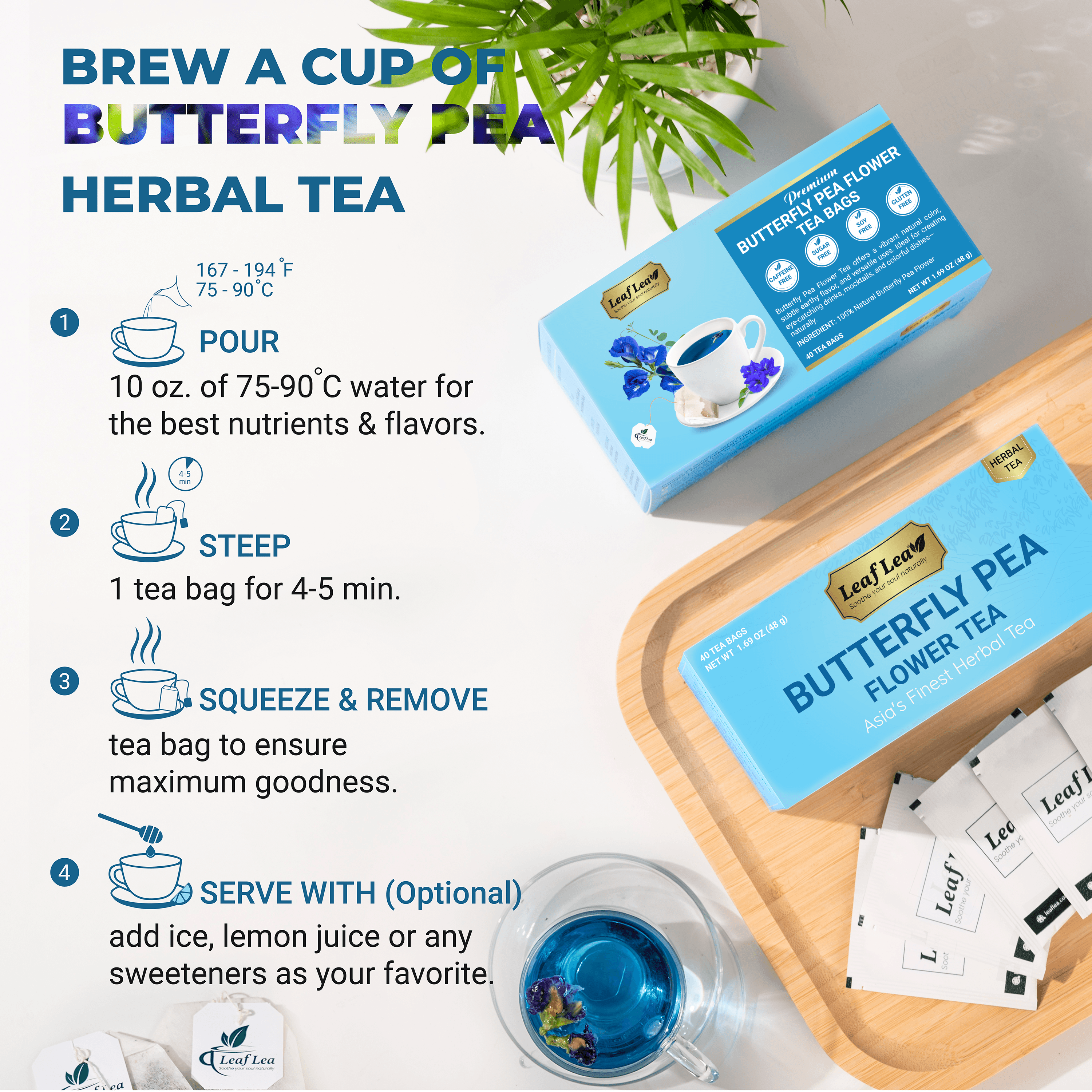 Butterfly Pea Flower Tea Bags for Mocktails & Natural Food Coloring