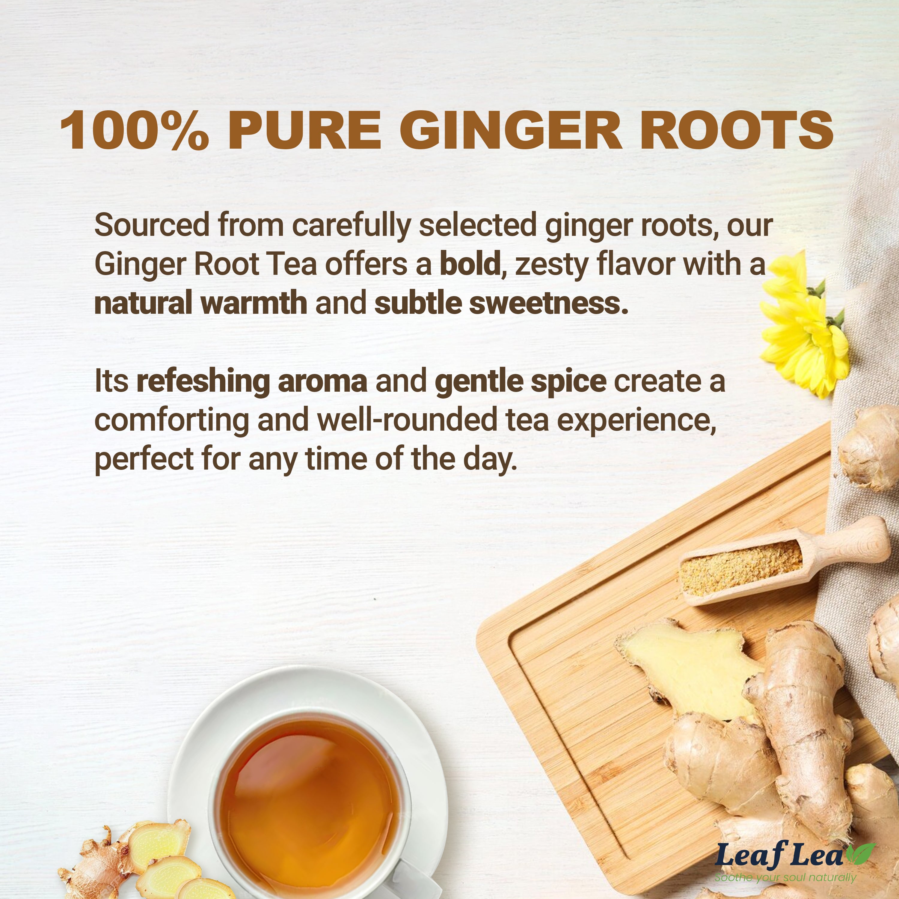 LeafLea Ginger Tea Bags - Bold, Spicy Flavor & Soothing Herbal Experience, Caffeine-Free