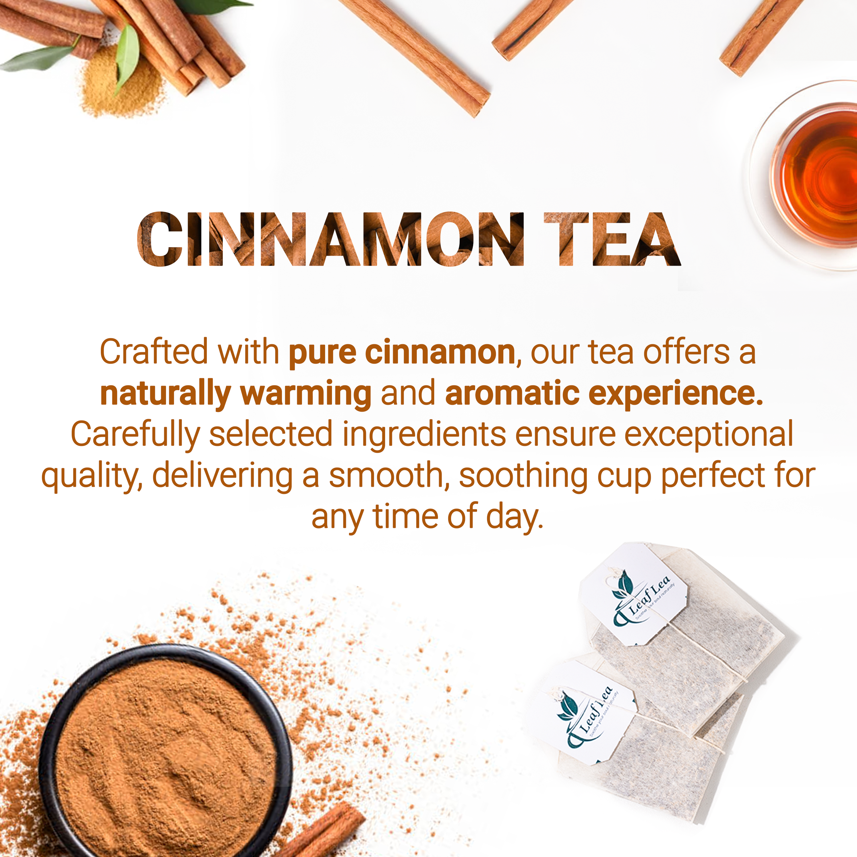 LeafLea 40 Cinnamon Tea Bags - Hot Spiced Cinnamon Tea Bags for Relaxation