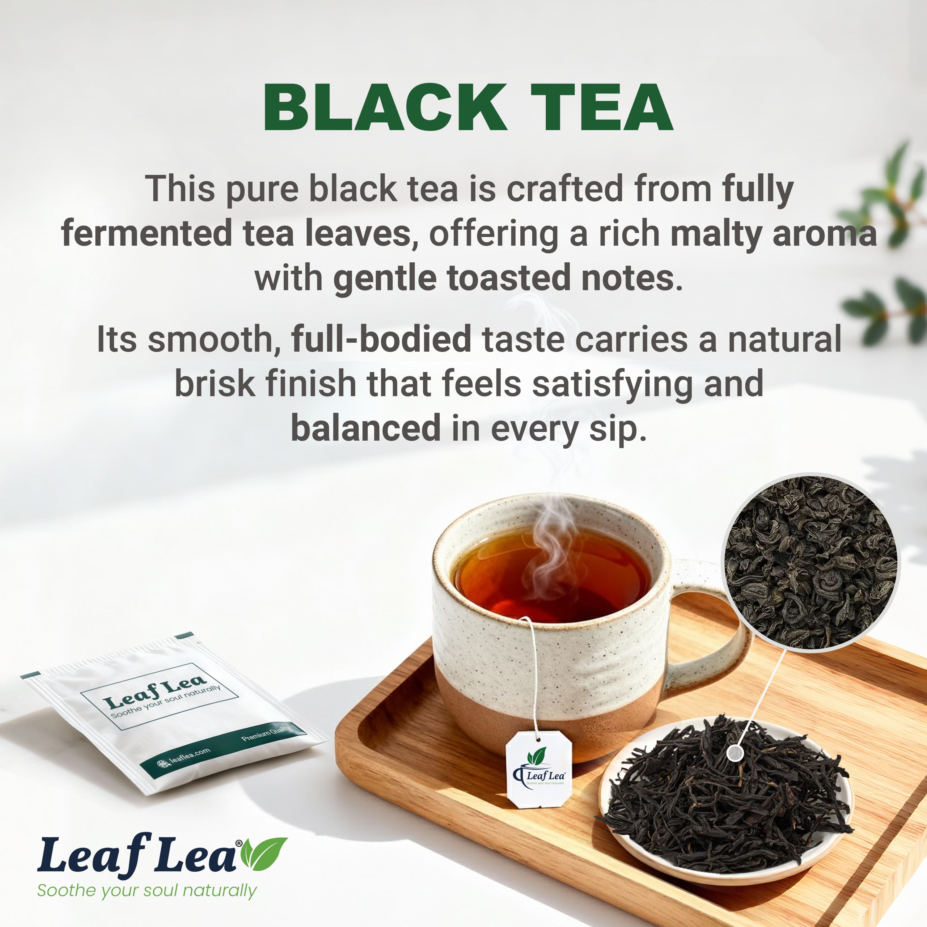 LeafLea Black Tea Bags, Premium Full-Bodied Black Tea Leaves, Digestive Ease & Natural Alertness with Caffeine