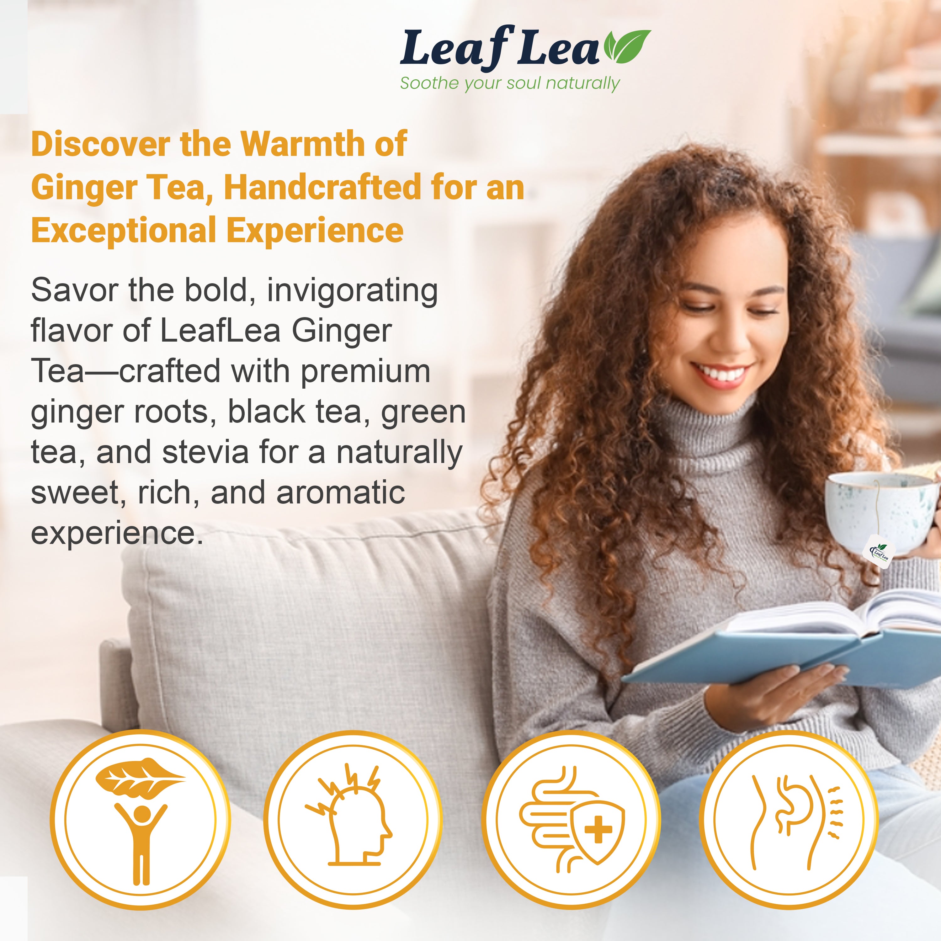 Ginger Green Tea Bags Blend Boosts Digestion & Immunity