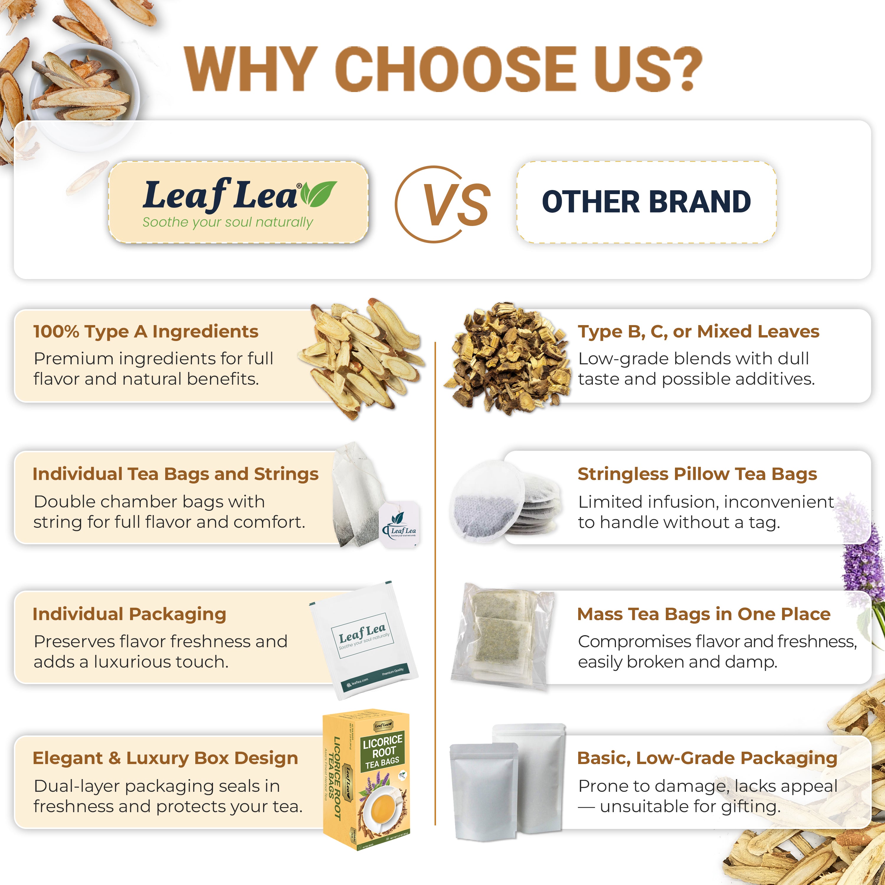 LeafLea Licorice Root Tea Bags - Pure Licorice Spice Tea, Herbal Infusion, Te De Regaliz, Caffeine-Free, Sugar-Free