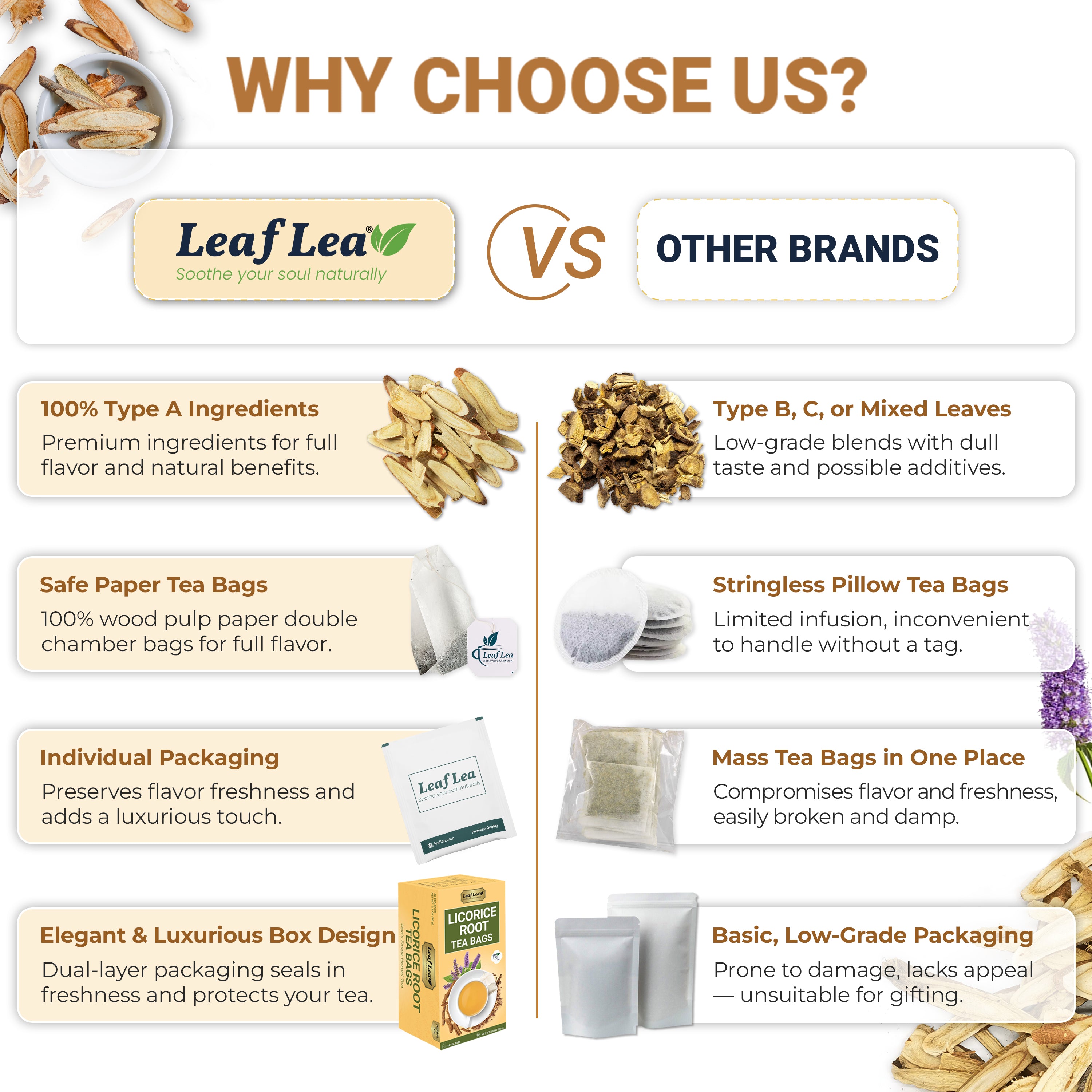 LeafLea Licorice Root Tea Bags - Pure Licorice Spice Tea, Herbal Infusion, Te De Regaliz, Caffeine-Free, Sugar-Free