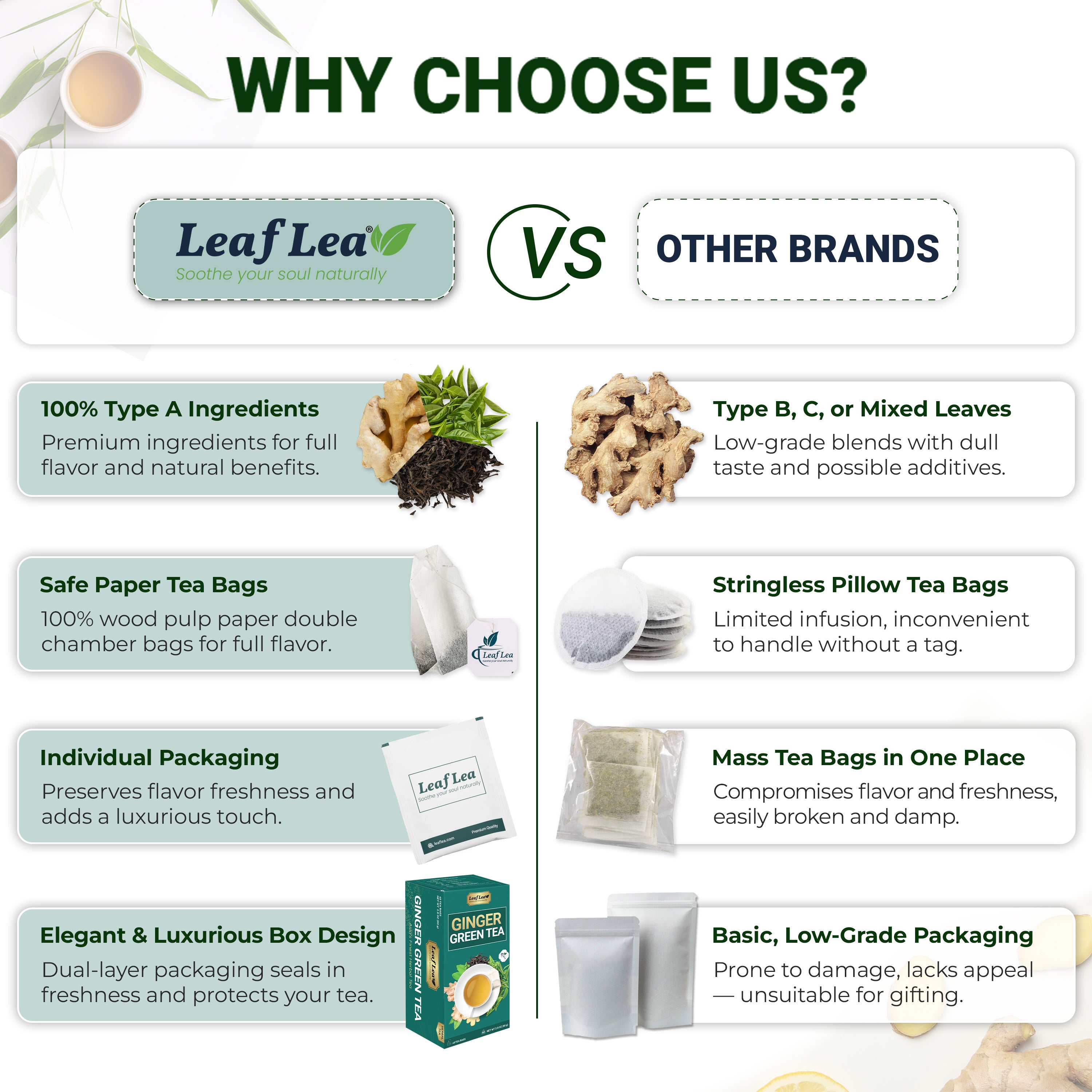 Ginger Green Tea Bags Blend Boosts Digestion & Immunity