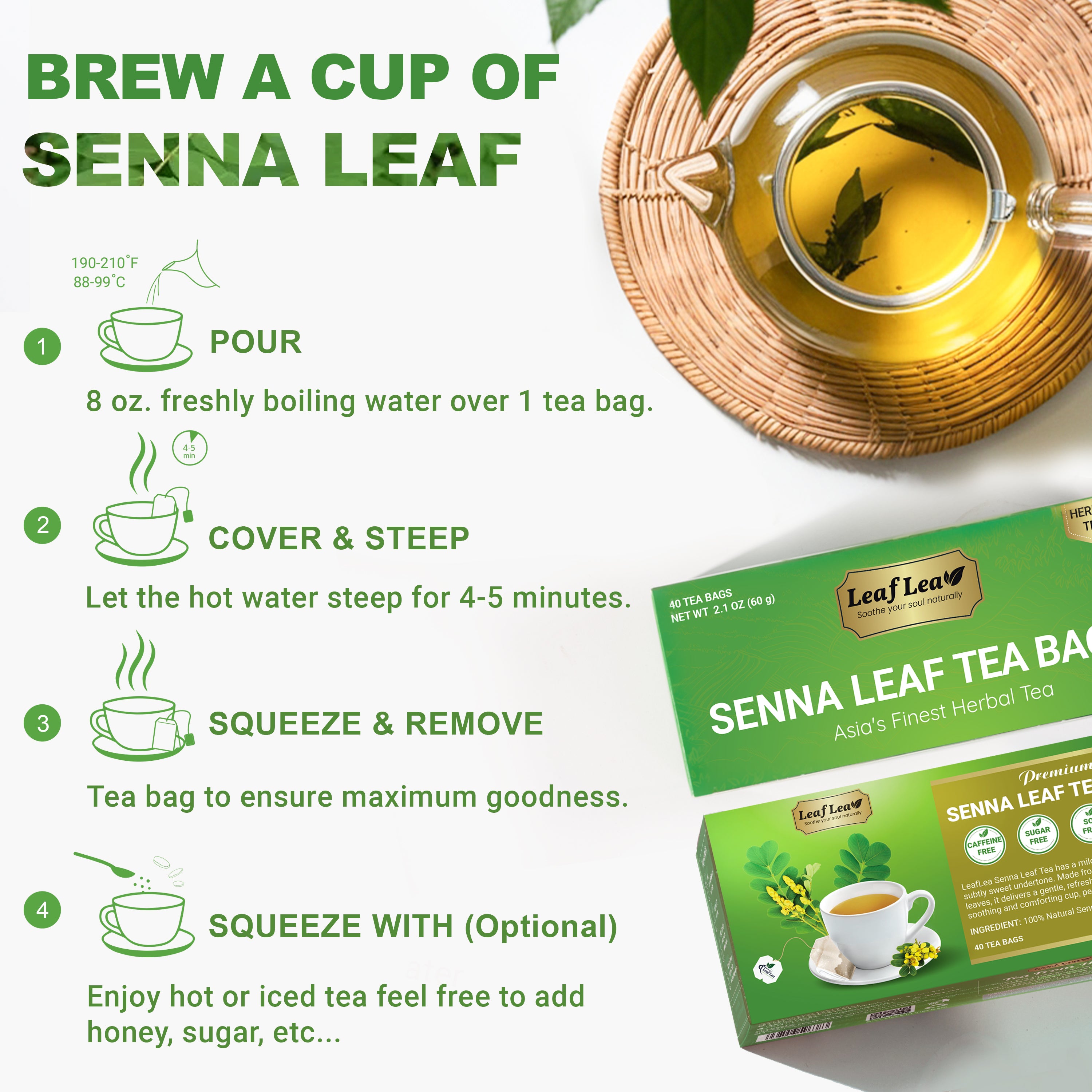 LeafLea Senna Leaf Tea Bags – Naturally Smooth & Gentle Herbal Brew