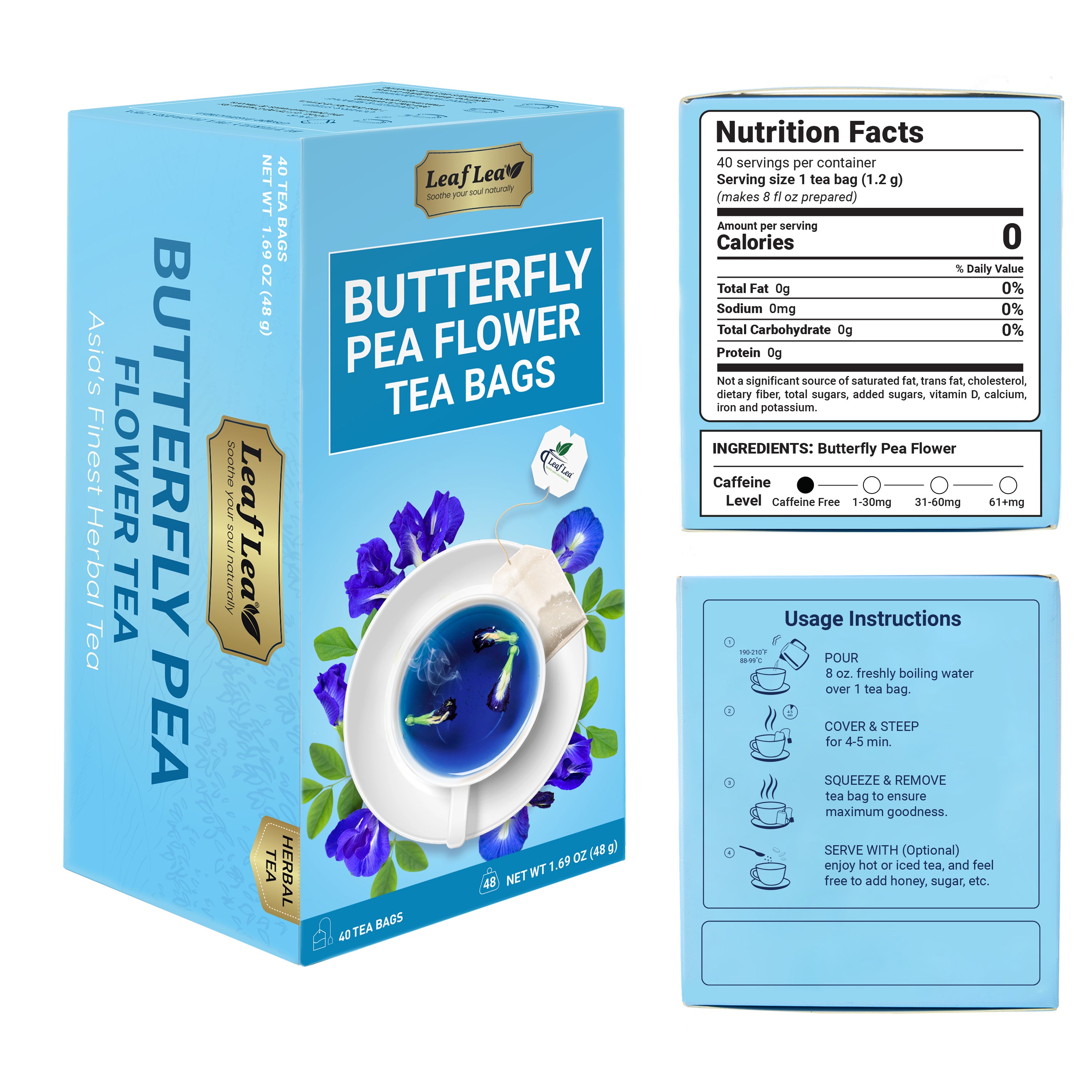 Butterfly Pea Flower Tea Bags for Mocktails & Natural Food Coloring