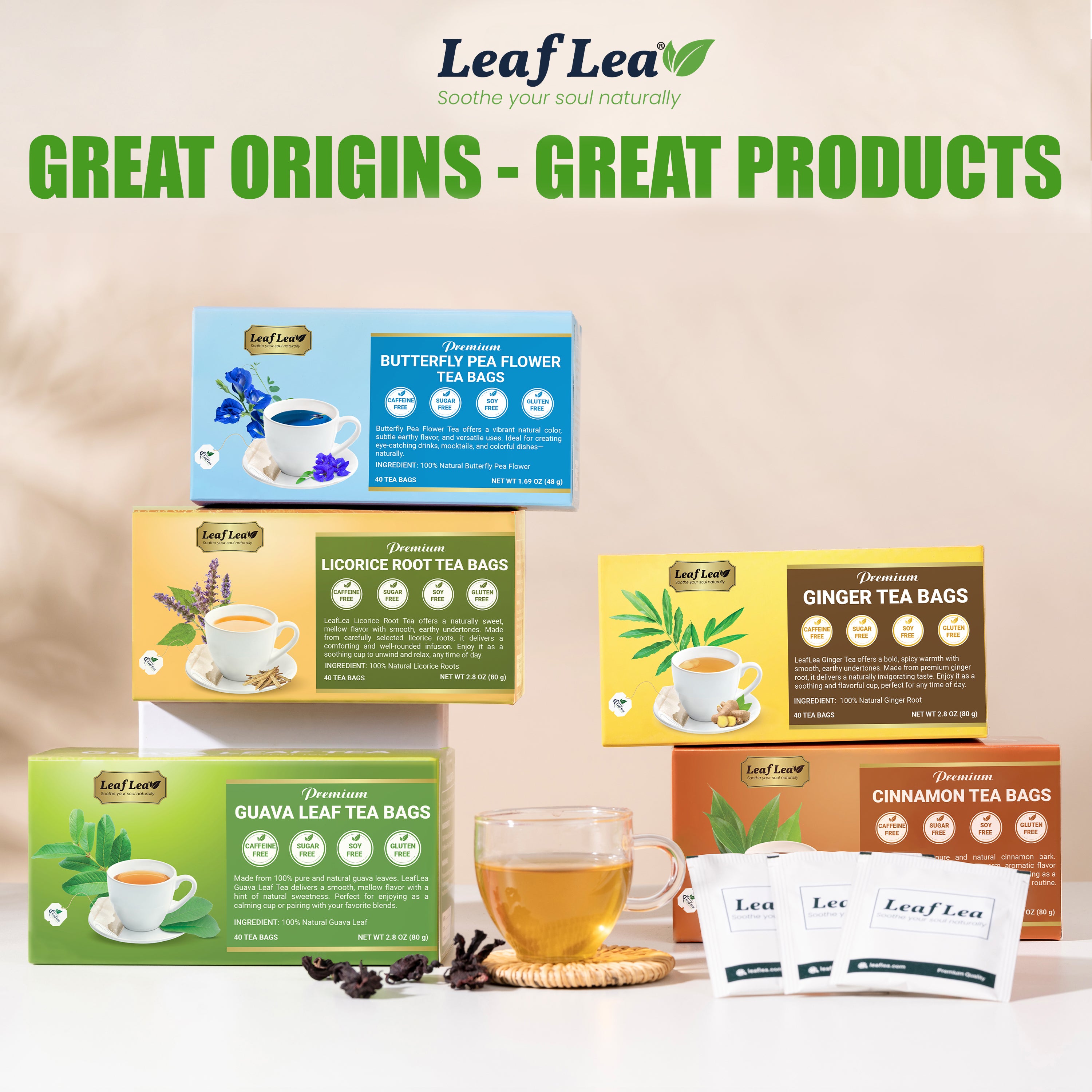 LeafLea Licorice Root Tea Bags - Pure Licorice Spice Tea, Herbal Infusion, Te De Regaliz, Caffeine-Free, Sugar-Free