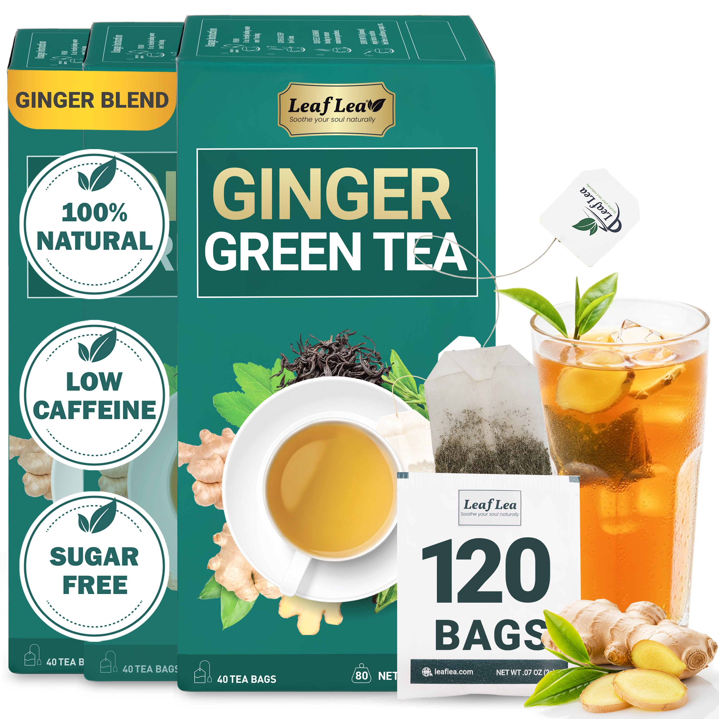 Ginger Green Tea Bags Blend Boosts Digestion & Immunity