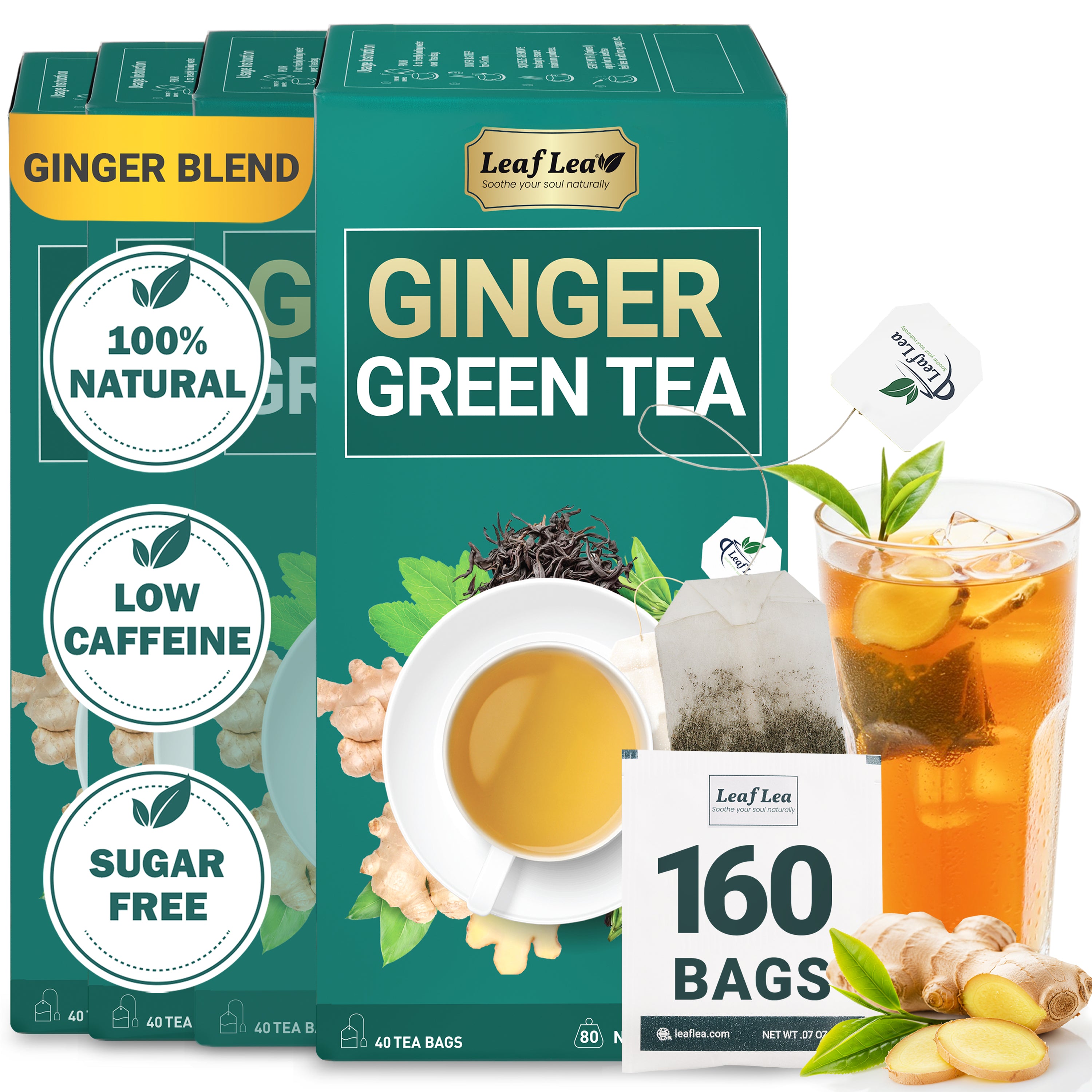 Ginger Green Tea Bags Blend Boosts Digestion & Immunity