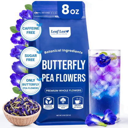 LeafLea Butterfly Pea Flower Loose Leaf Tea, Single-Ingredient Botanical Tea With Naturally Vivid Blue Color