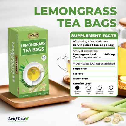 LeafLea Lemongrass Tea Bags, Natural Lemongrass Tea, Te Limon Grass, Taste & Light Aroma, Caffeine-Free, Sugar-Free