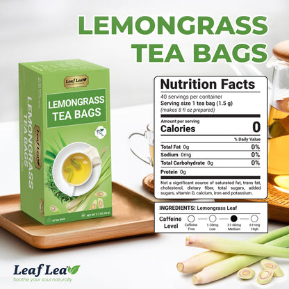 LeafLea Lemongrass Tea Bags – Natural Herbal Infusion, Caffeine-Free