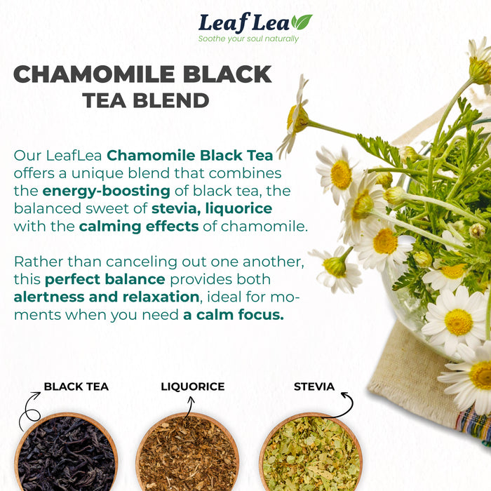 LeafLea Chamomile Black Tea - 40 Bags | Natural Relaxation & Digestive Support, Chamomile Blend, Sugar-Free, Vegan, Gluten-Free