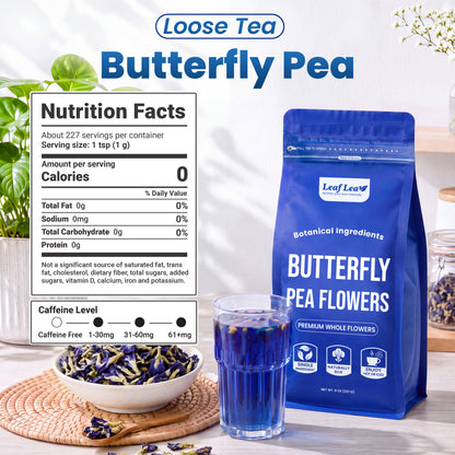 LeafLea Butterfly Pea Flower Loose Leaf Tea, Single-Ingredient Botanical Tea With Naturally Vivid Blue Color