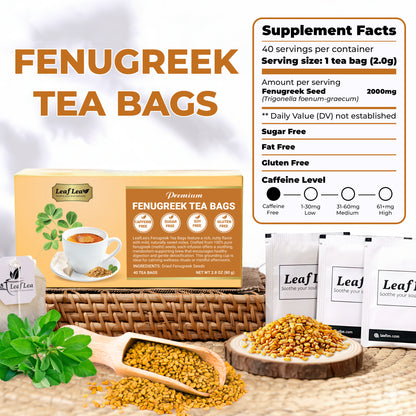 LeafLea 40 Natural Fenugreek Seed Tea Bags, 100% Pure from Fenugreek Seeds, Herbal Tea Infusion, Fenogreco Tea with Distinct Aroma and Smooth Flavor, Caffeine-Free