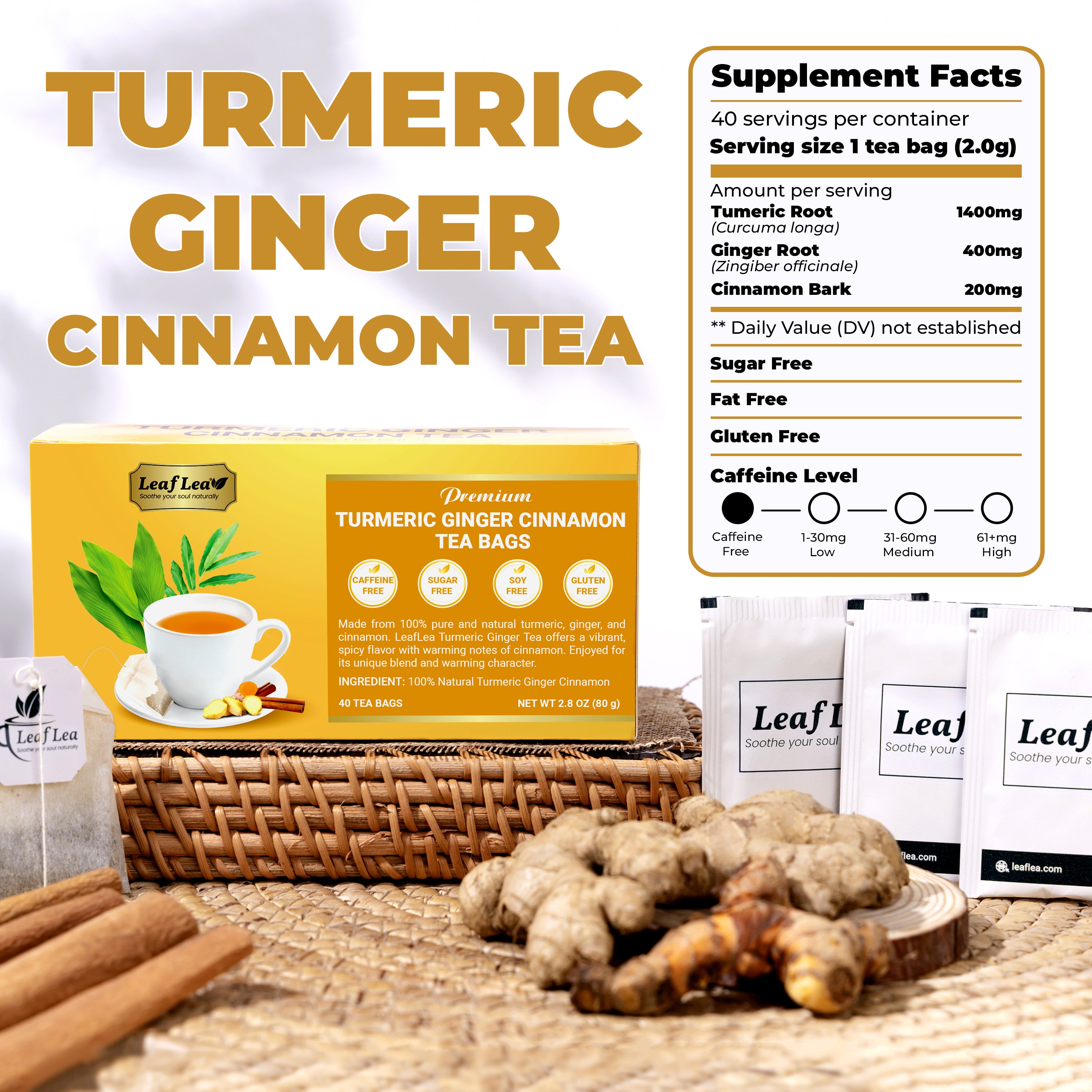 Premium Ginger Turmeric Tea Bags Supports Immune Health