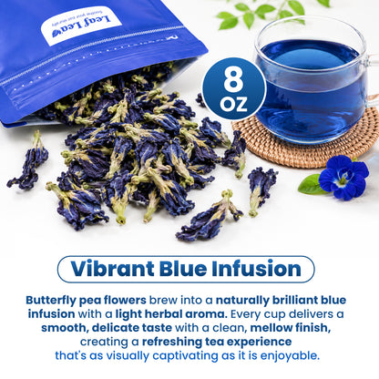 LeafLea Butterfly Pea Flower Loose Leaf Tea, Single-Ingredient Botanical Tea With Naturally Vivid Blue Color