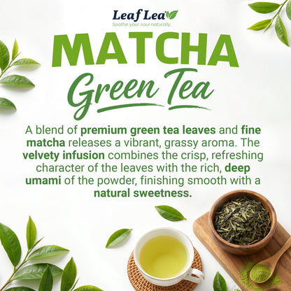 LeafLea Matcha Green Tea Bags, Individually Wrapped Green Tea Blended with Authentic Matcha, Smooth Umami Flavor for Focus & Vitality - Vegan, Sugar Free, Caffeinated, Zero Calories