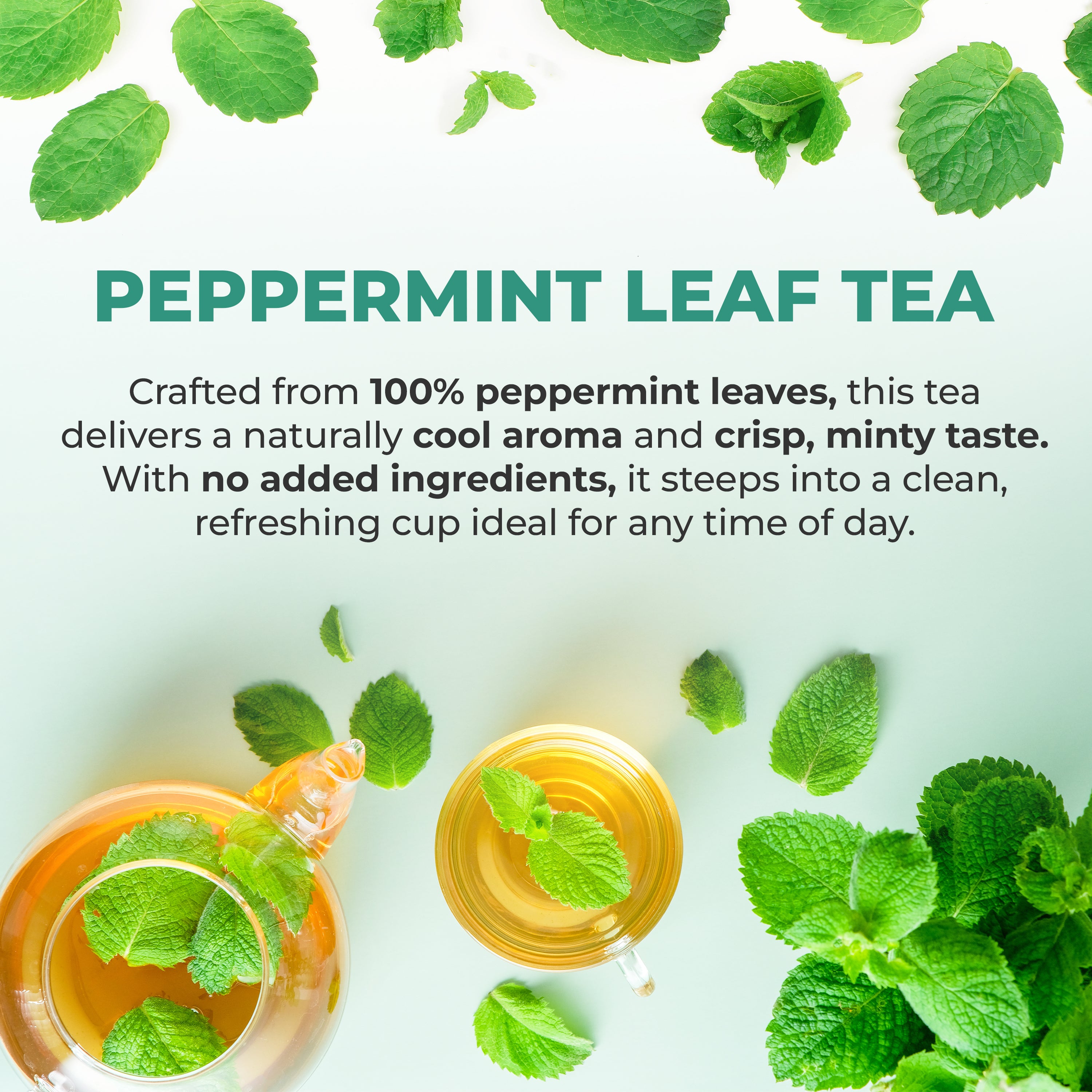LeafLea 40 Peppermint Tea Bags, Natural Peppermint Leaf Herbal Tea with Cool Taste, Te De Menta for Gentle Digestive Support