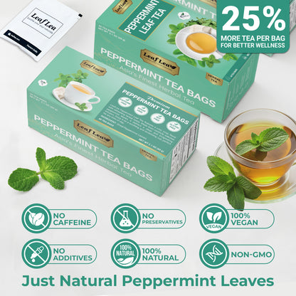LeafLea 40 Peppermint Tea Bags, Natural Peppermint Leaf Herbal Tea with Cool Taste, Te De Menta for Gentle Digestive Support