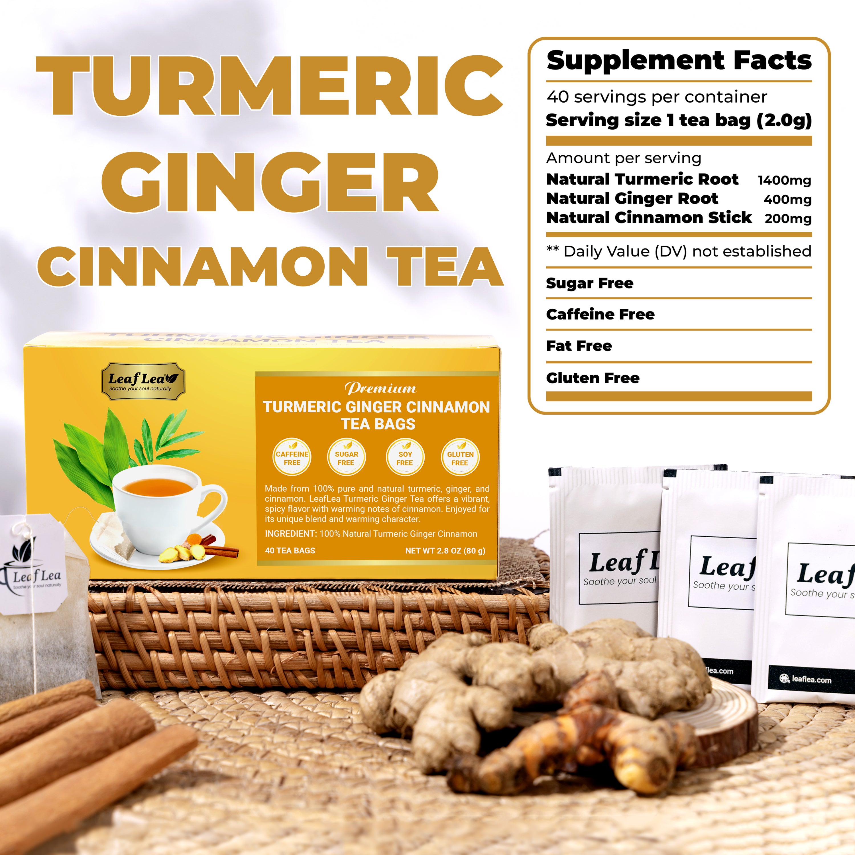 Premium Ginger Turmeric Tea Bags Supports Immune Health