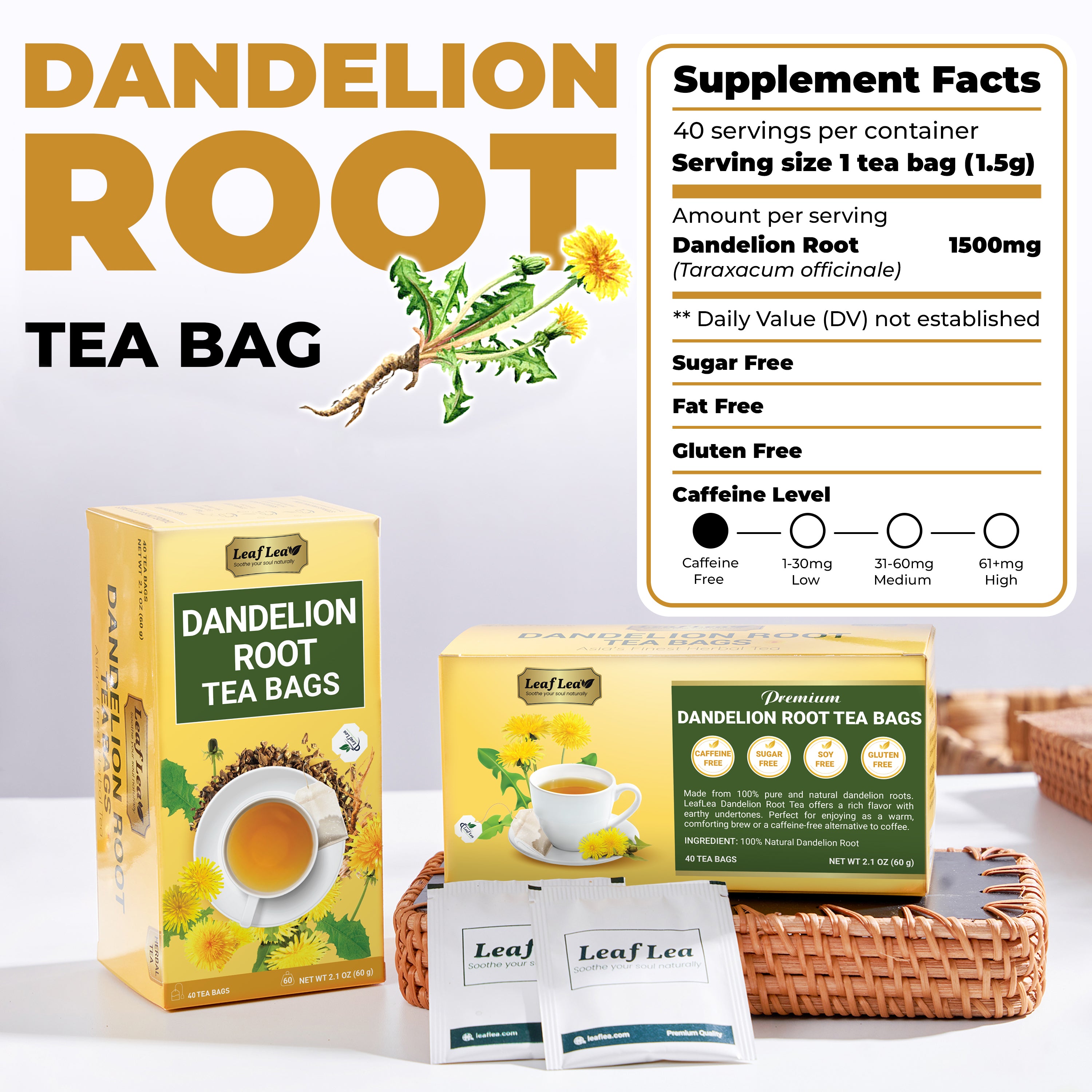 Dandelion Root Tea Bags Supports Kidney & Liver