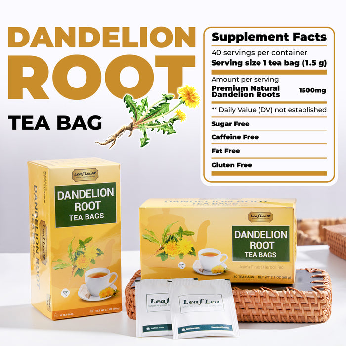 LeafLea Dandelion Root Tea Bags, 160 Dandelion Tea Bags Promotes Healthy Digestion & Immune Function, Herbal Tea from Pure Roasted Dandelion Root, Caffeine-Free, Vegan, Gluten-Free, No Sugar, 4 Pack