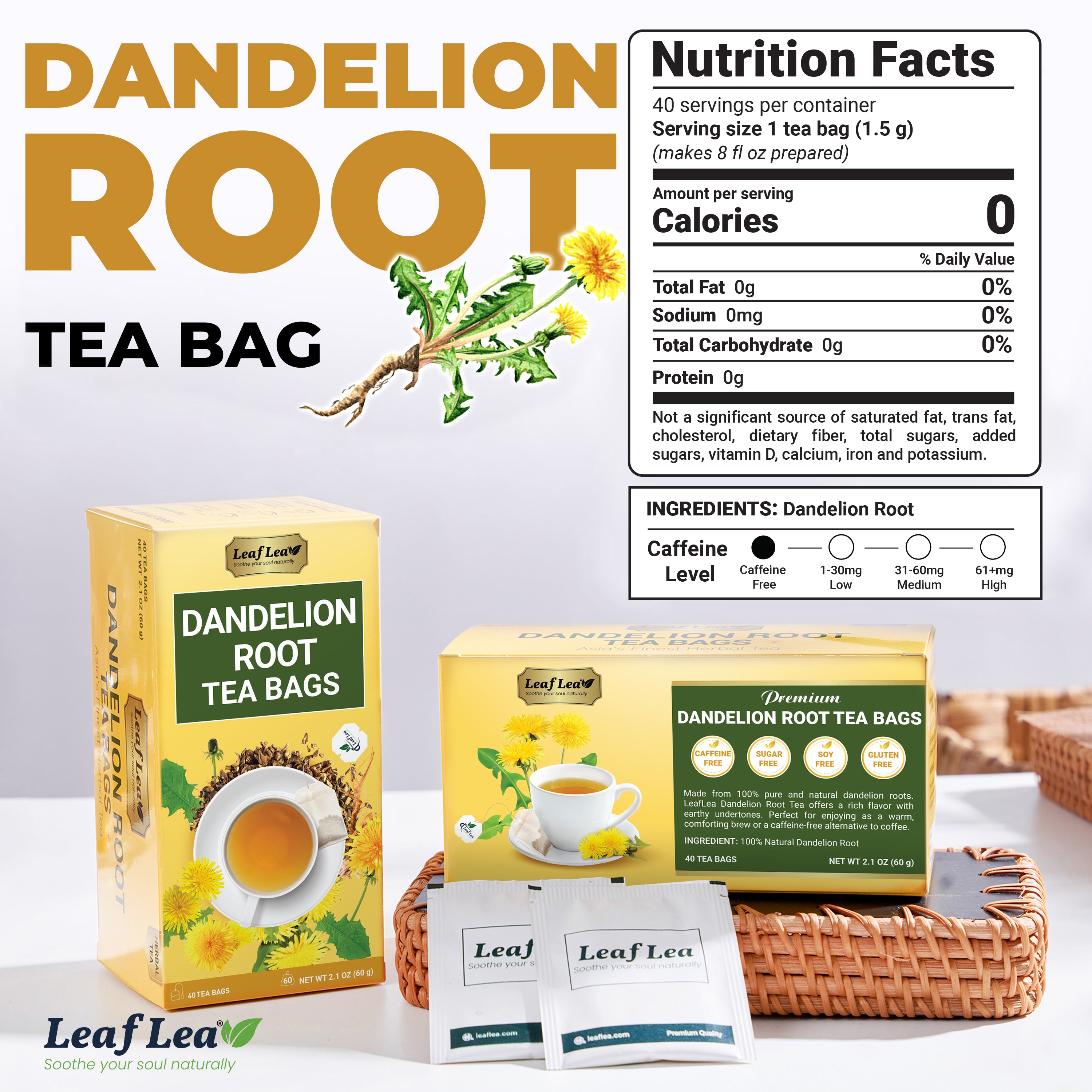 Dandelion Root Tea Bags Supports Kidney & Liver